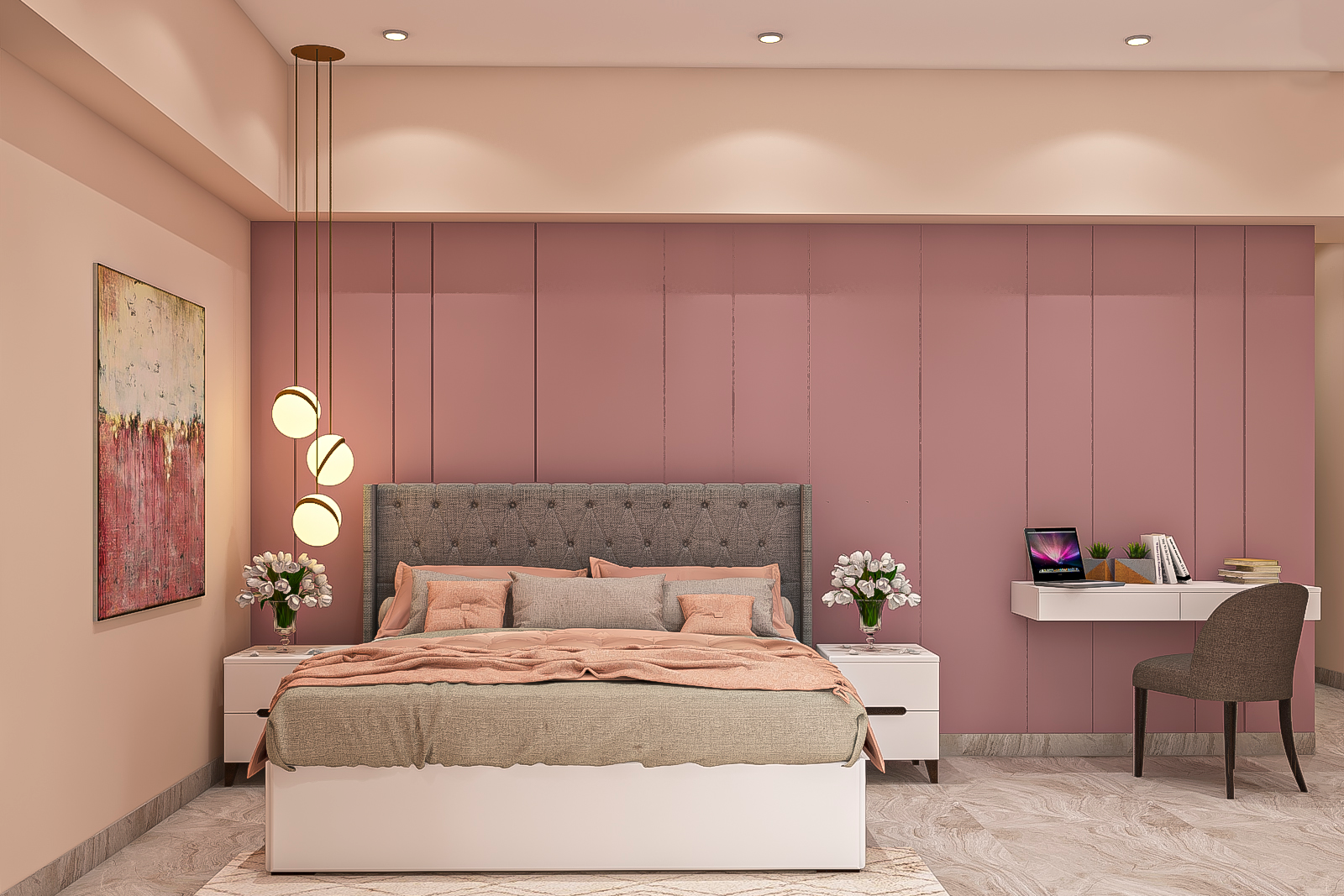 Contemporary Beige And Pink Bedroom Colours