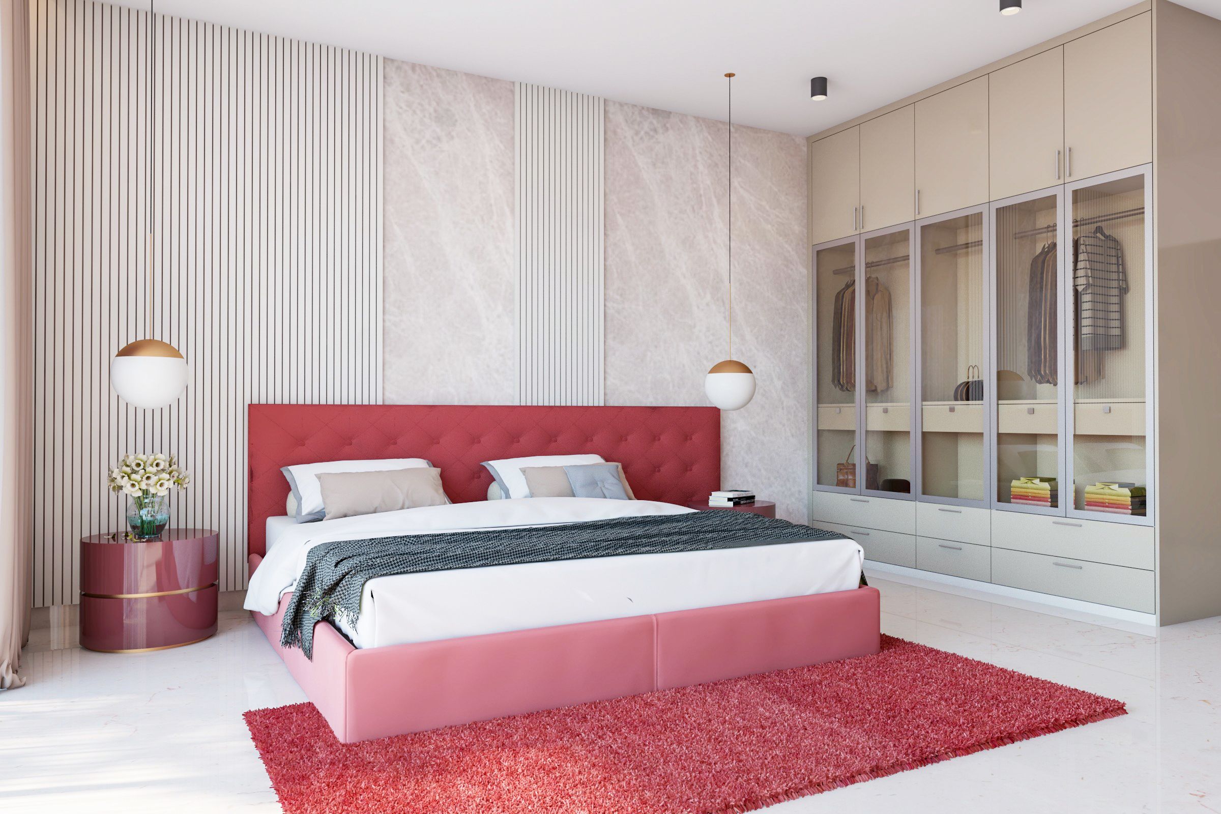 Red Vintage Master Bedroom Design With Wooden Rafters Livspace