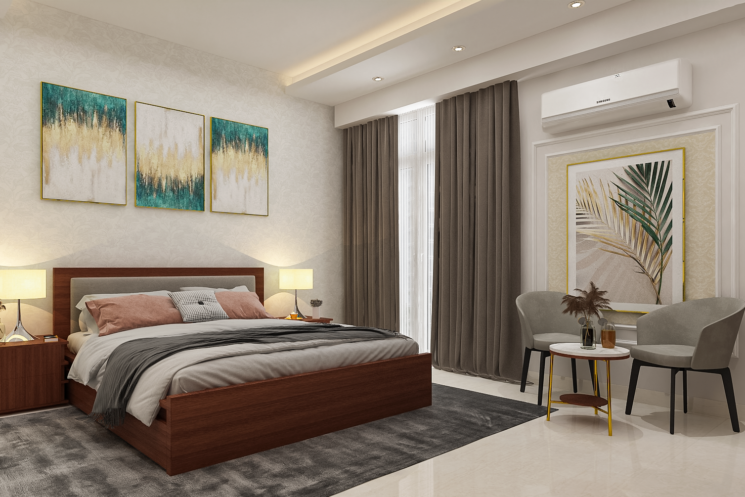Spacious Modern Master Bedroom Design In Grey And Beige Colour ...