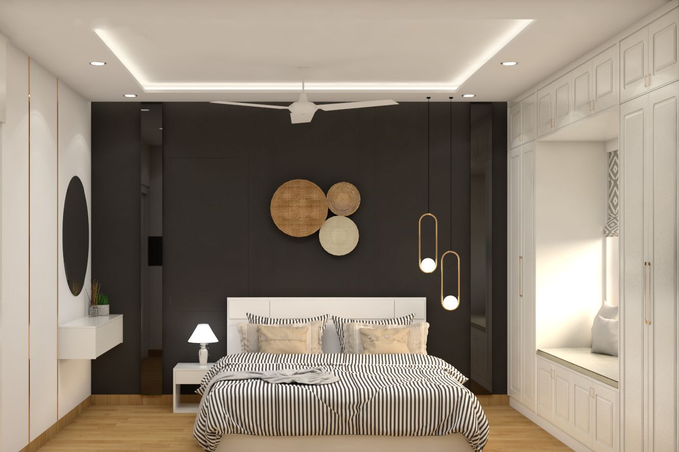 Spacious Bedroom Design With White Bed And Wardrobe | Livspace