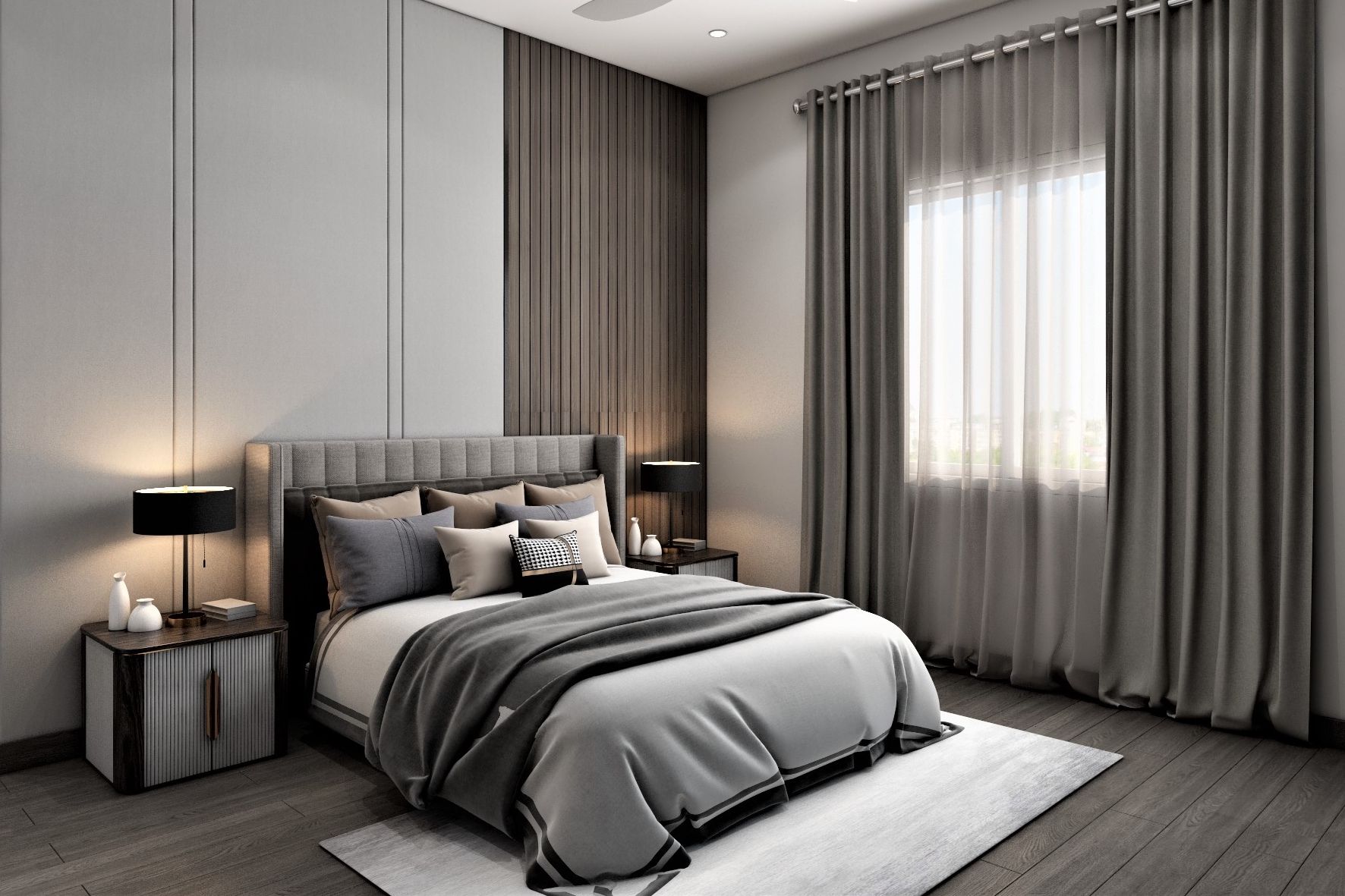 Grey Modern Master Bedroom Design With Wooden Panels Livspace   Mbv1rgb Color 1 1653629297 4eZaq 