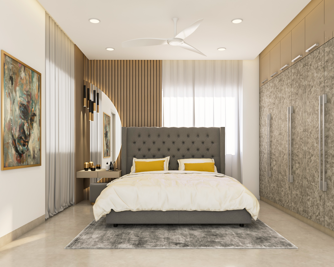 Modern Master Bedroom Design With Pendant Lights | Livspace