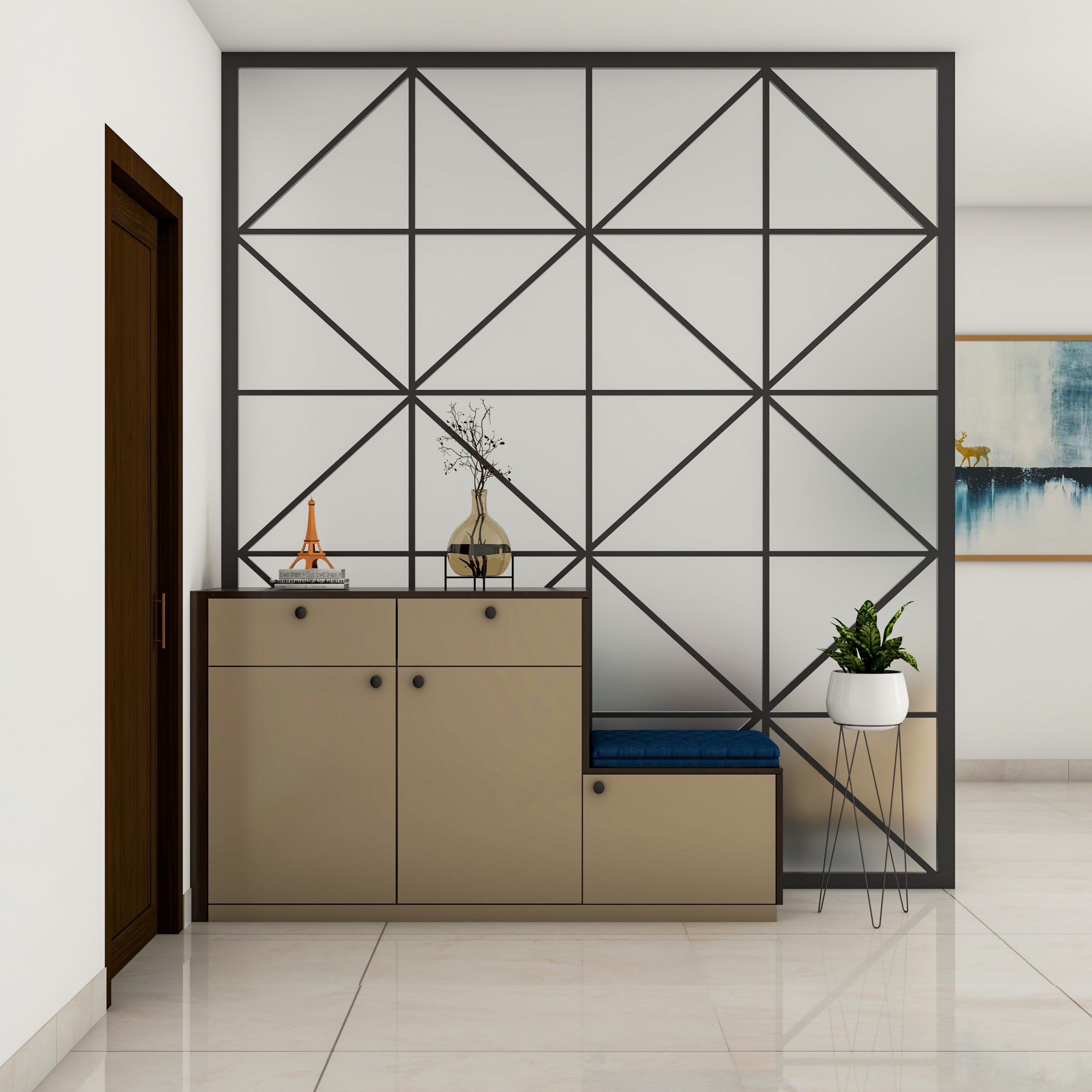 Modern Foyer Design With Two-Step Storage Unit