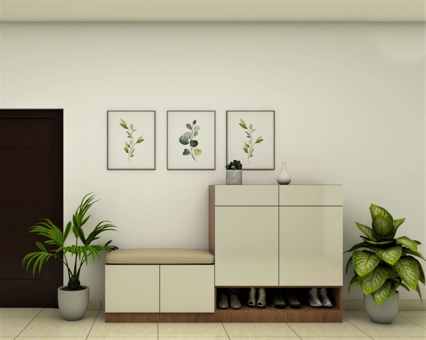 Minimal Foyer Design With TwoStep Storage And Grey Cushioning Livspace