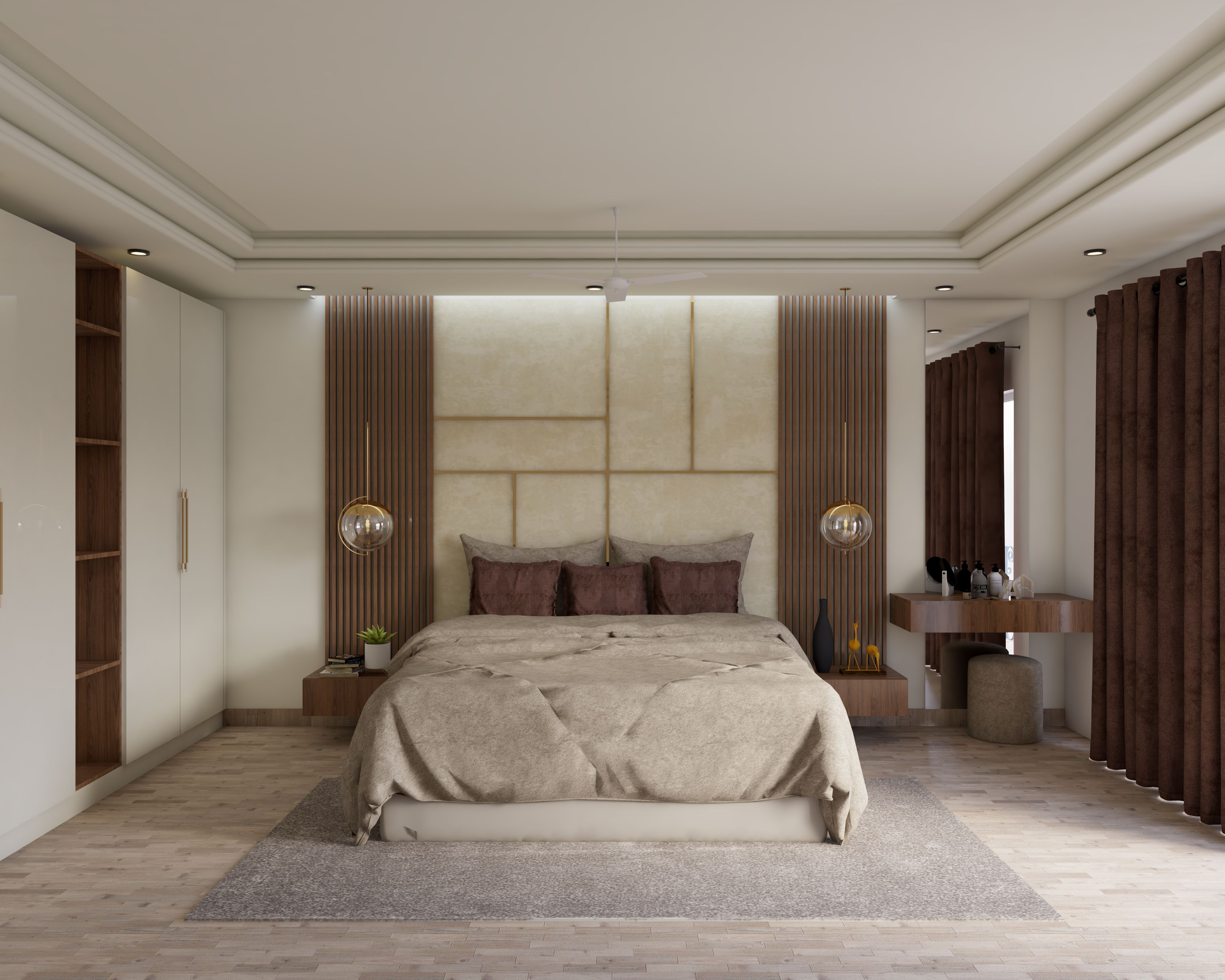 Brown And Gold Modern Bedroom Wall Design
