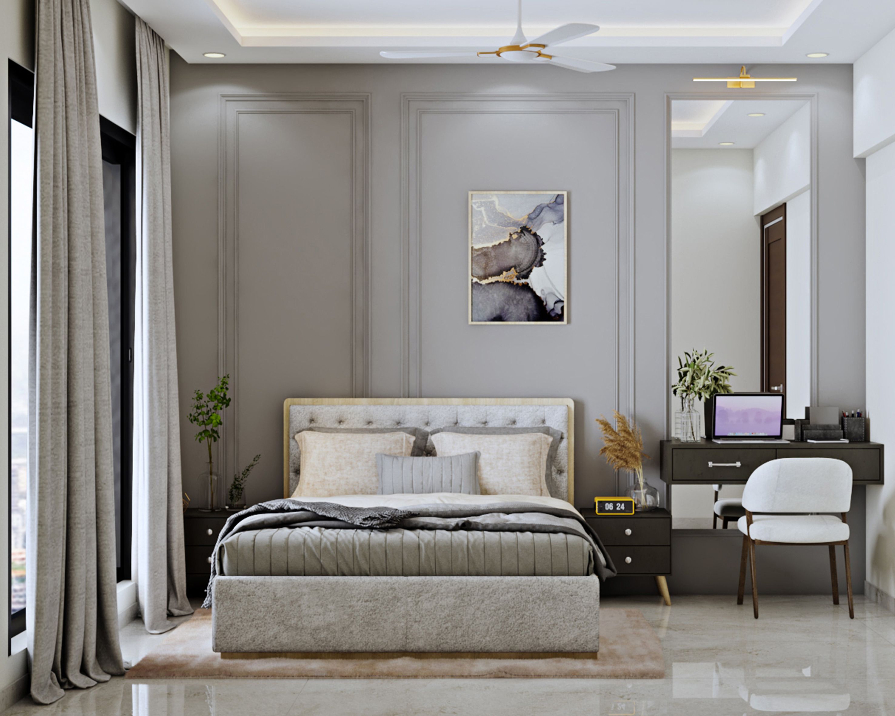 Modern Spacious Grey Guest Room Interior
