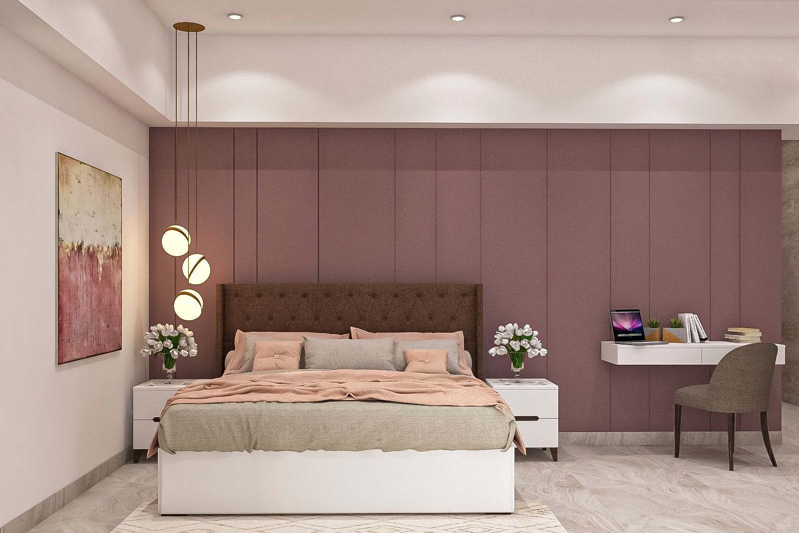 Purple Wall Contemporary Spacious Guest Room Design