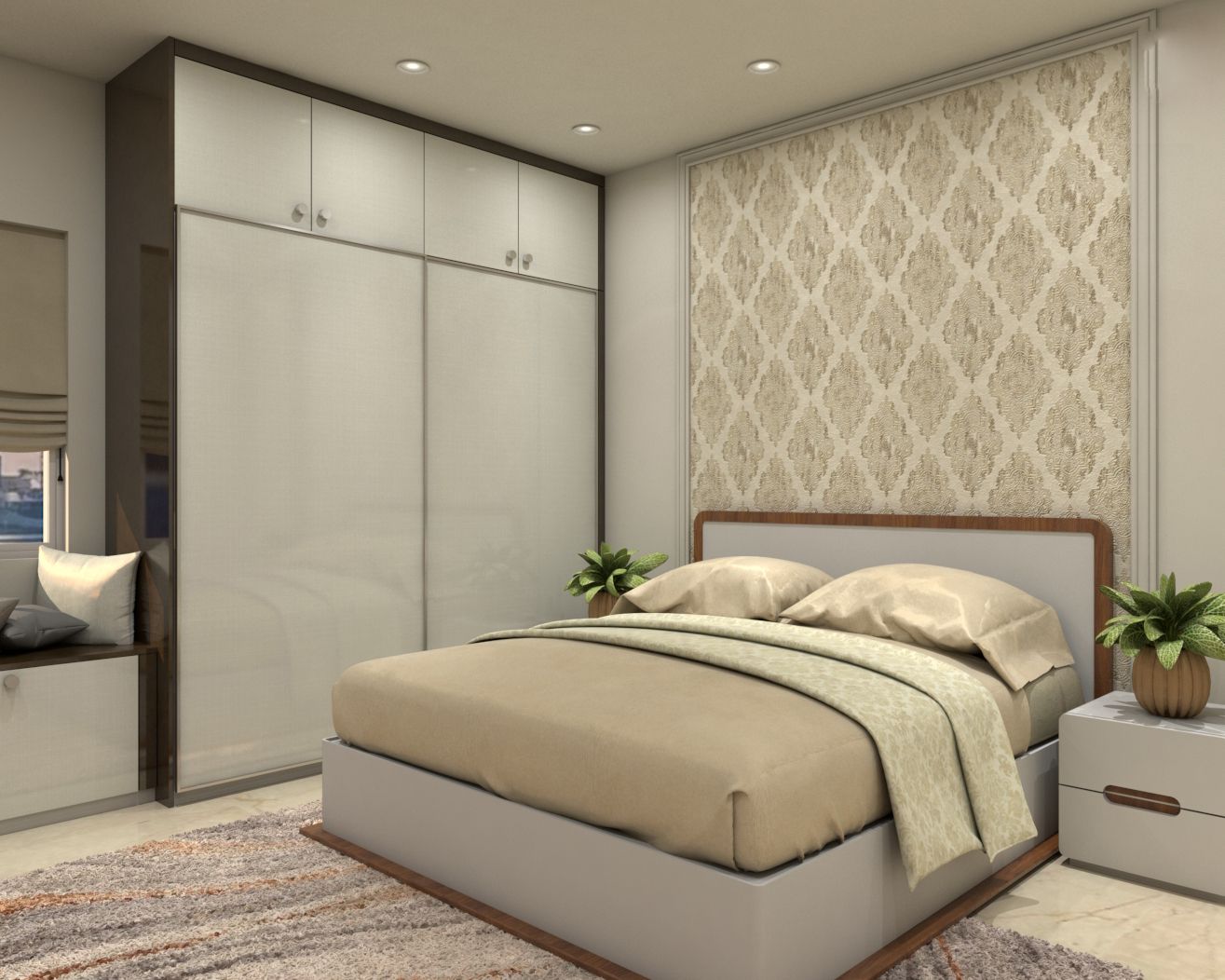 Modern Spacious Guest Room Interior With Wardrobe