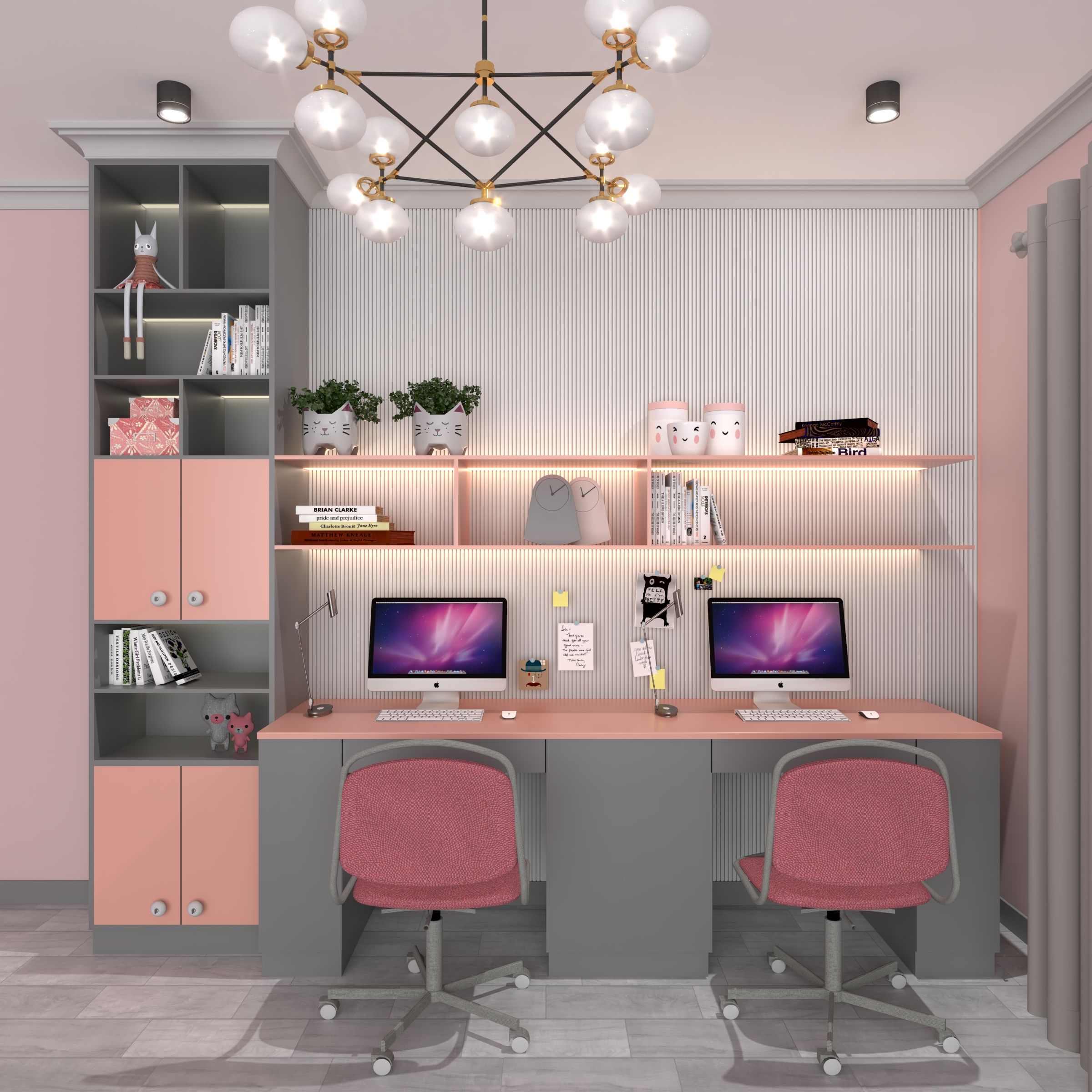 Spacious Pink And Grey Home Office Design Livspace