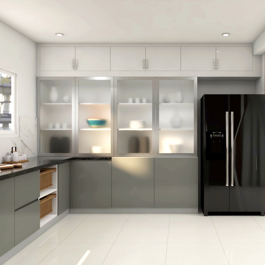 Modern Spacious Grey Modular Kitchen Design