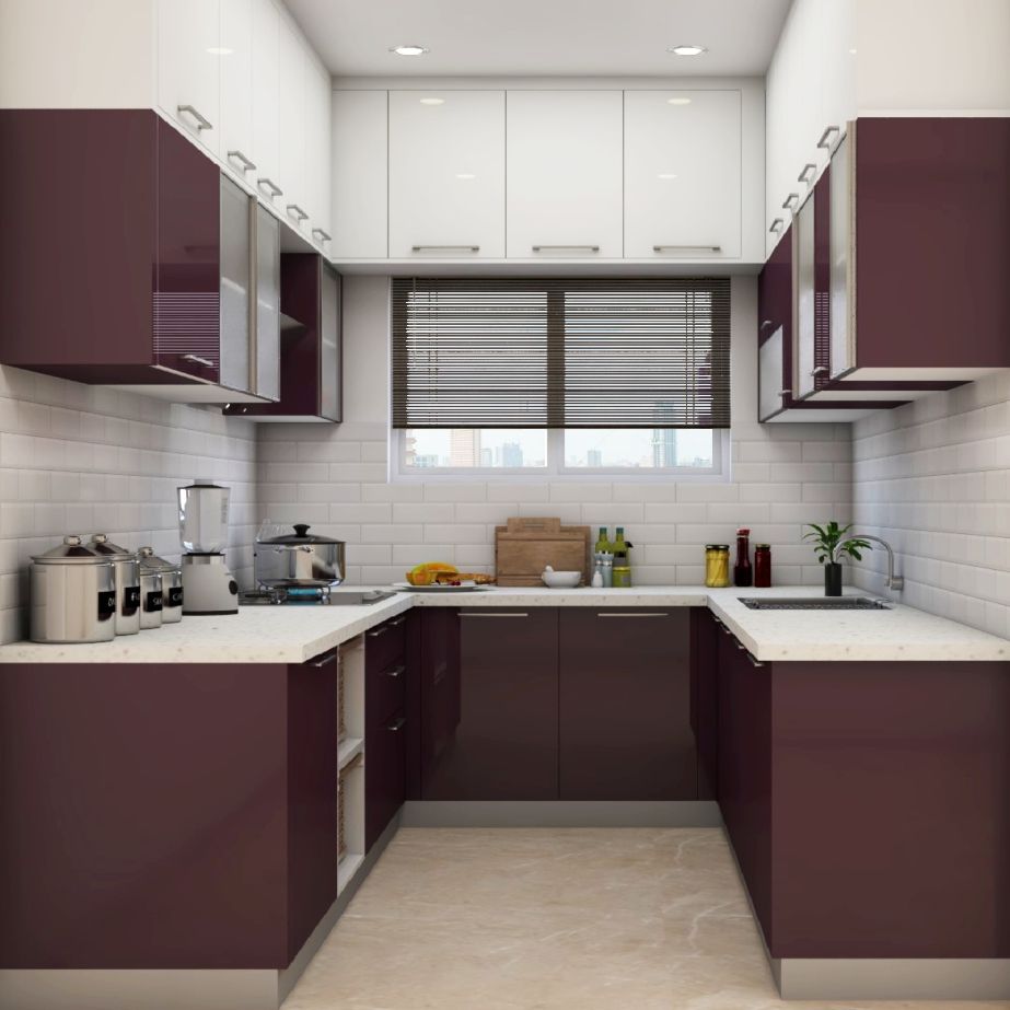 Convenient U-Shaped Modern Themed Compact Kitchen Design | Livspace