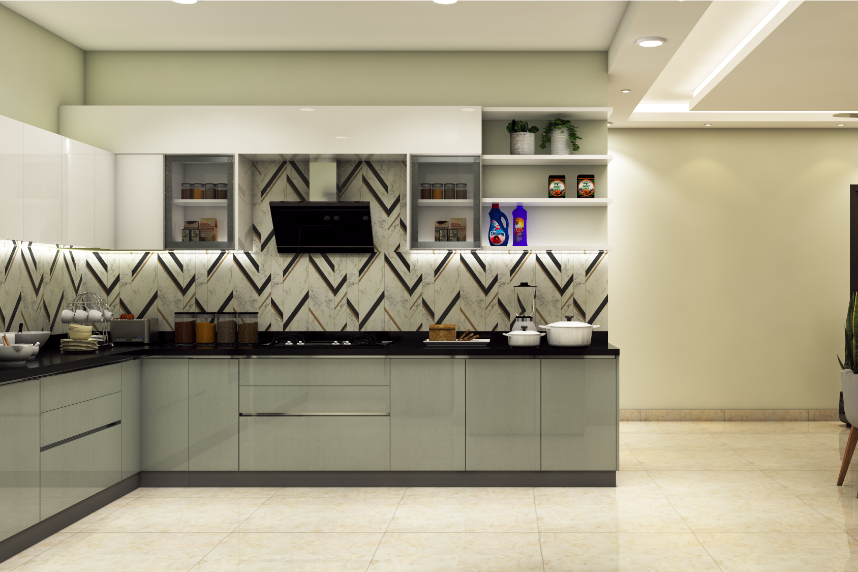 Modern Spacious Kitchen Design With Bright Interiors