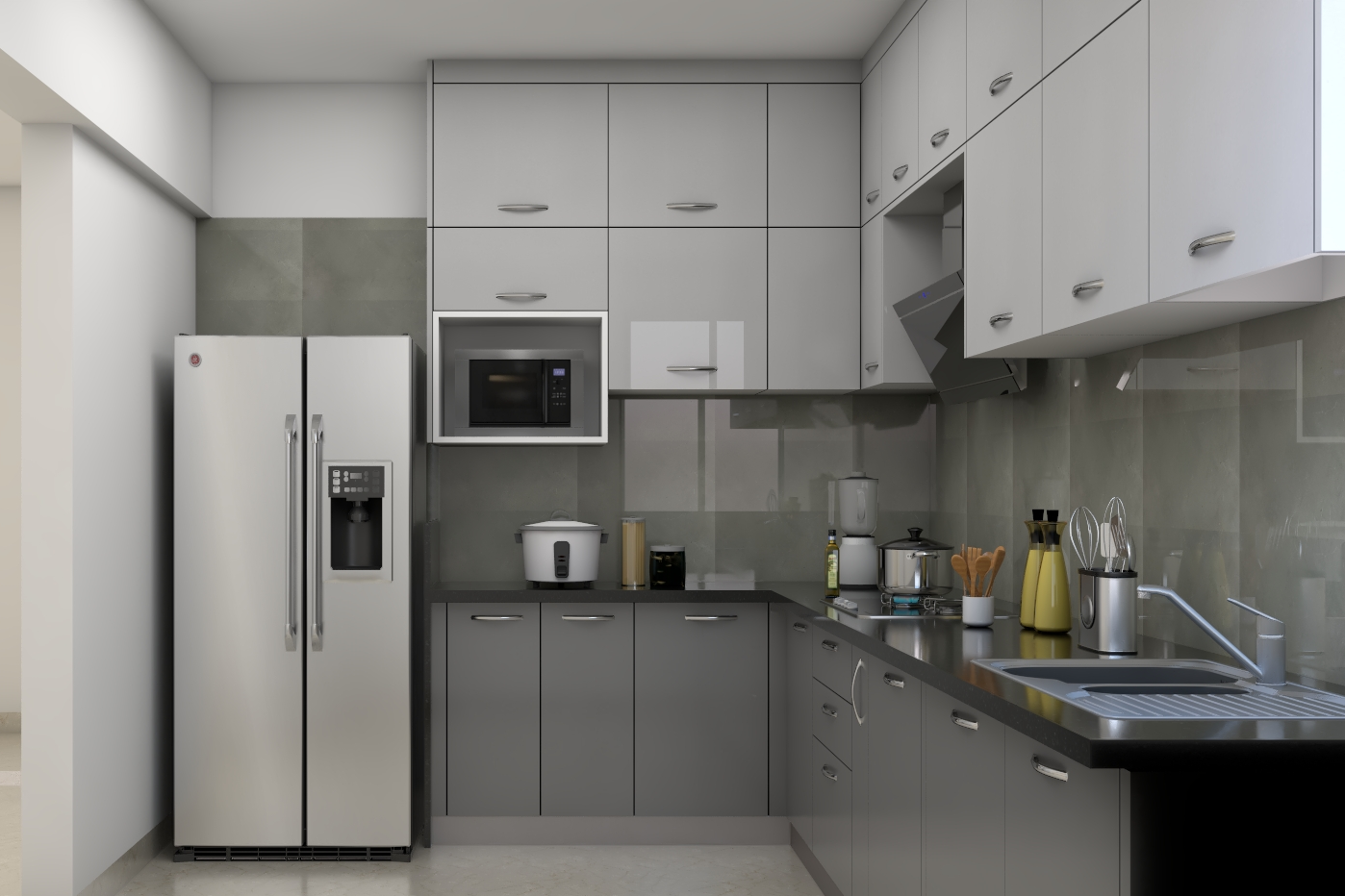 Modern Spacious Modular Kitchen Design With Subtle Interiors