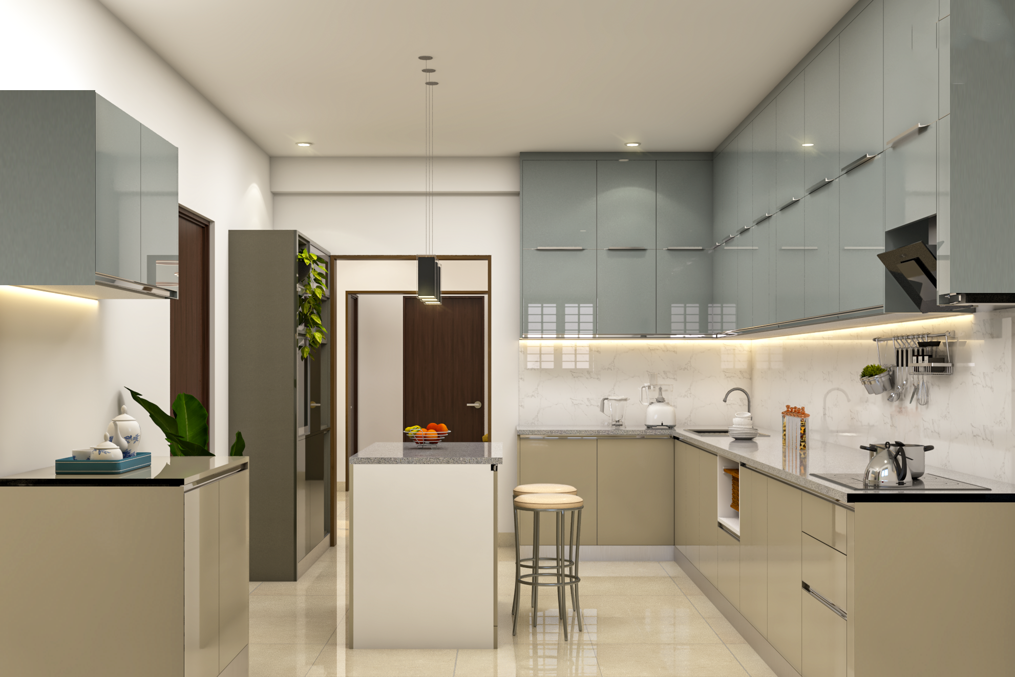 Modular Modern Kitchen Design With Breakfast Counter