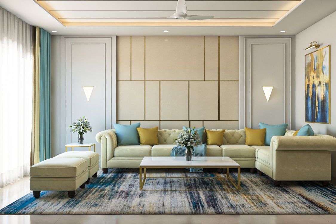Elegant Convenient Modern Style Spacious Living Room Design | Livspace