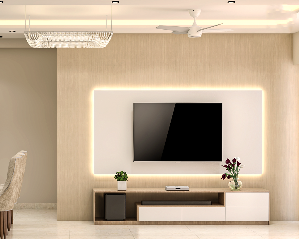 Modern Themed Spacious Beige And White TV Unit Design