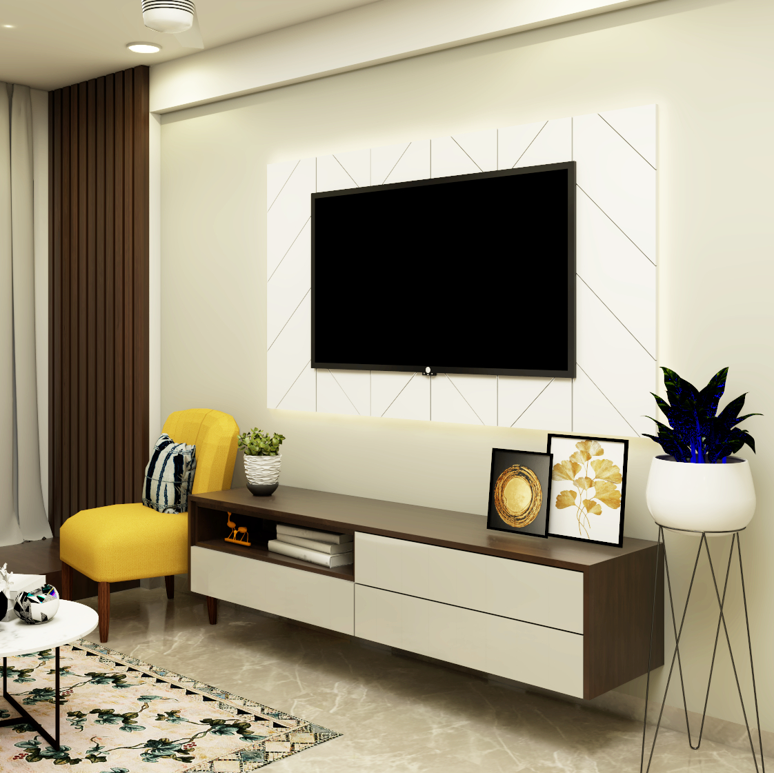 Contemporary Living Room Designed For Rental Homes | Livspace