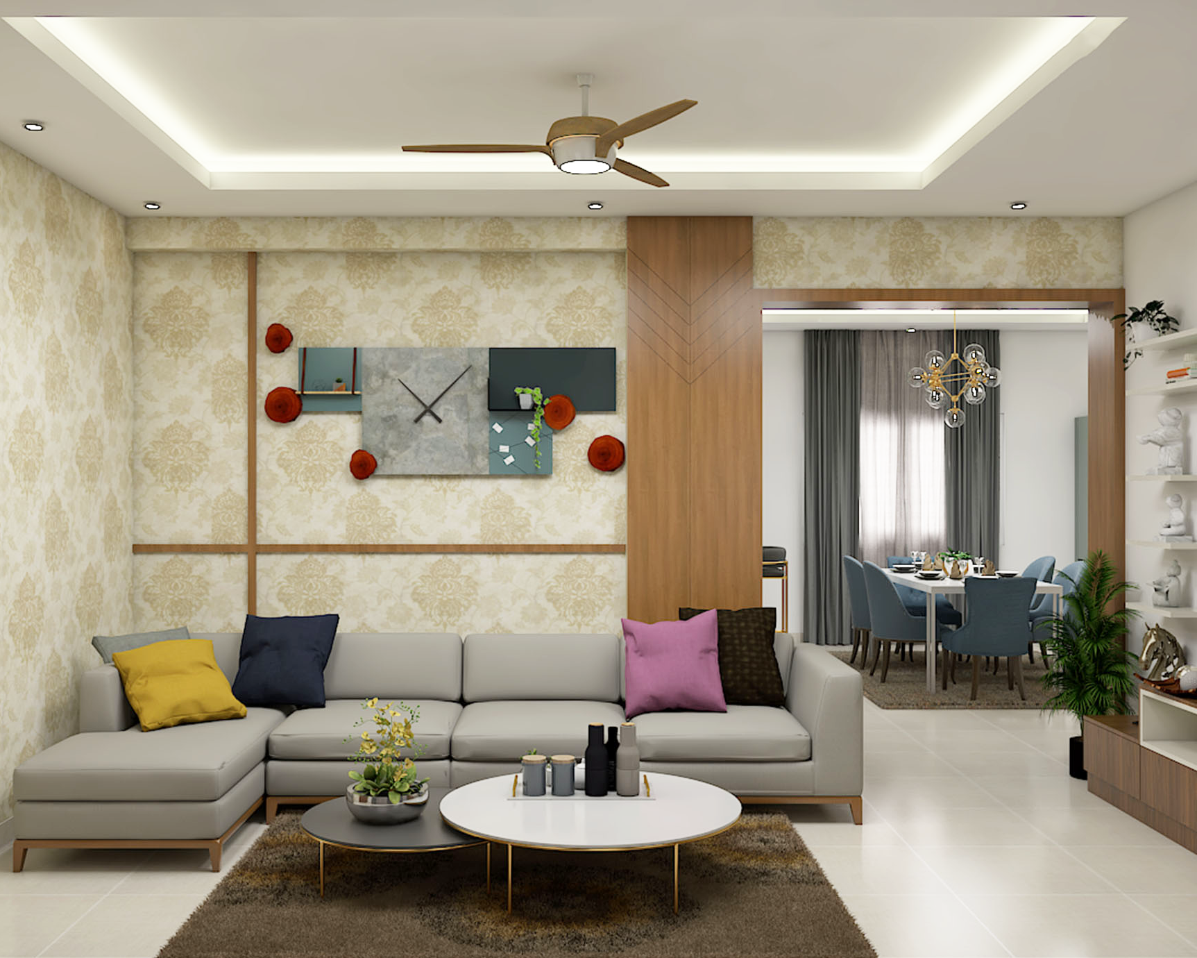 Indian Traditional Beige Wallpaper Design For Living Rooms