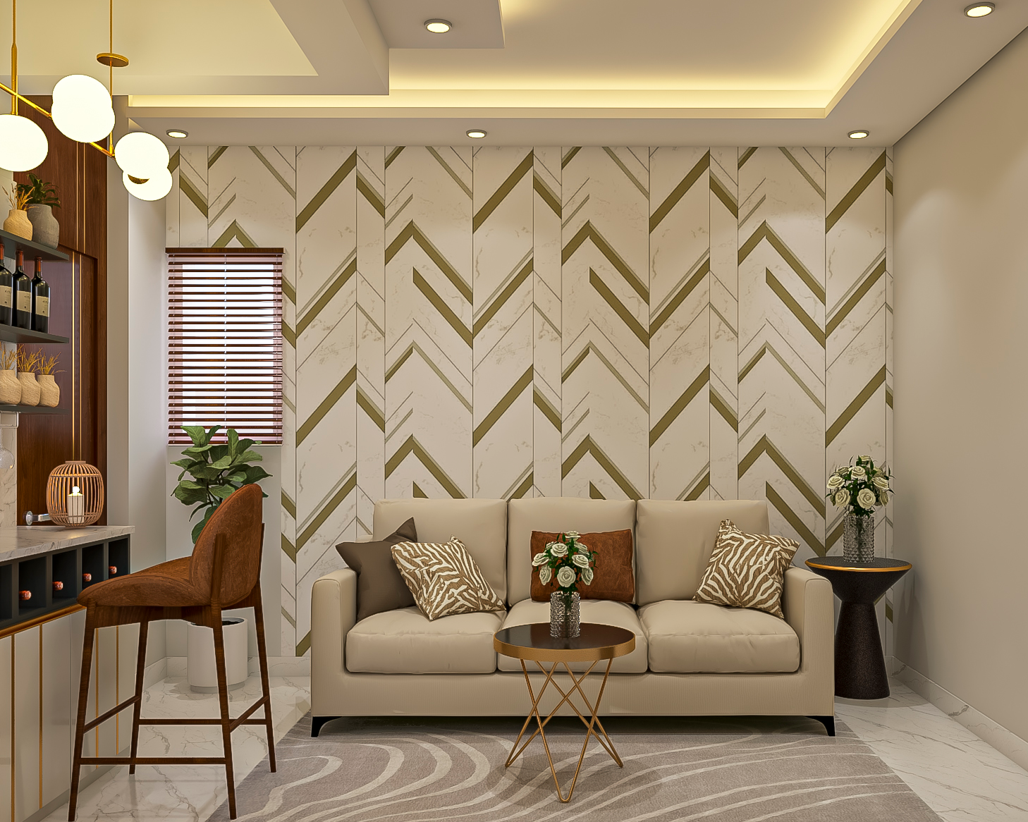 Modern White And Brown Living Room Wallpaper
