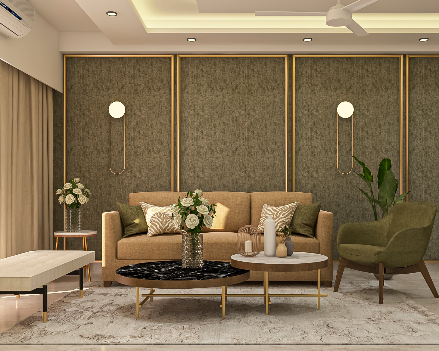 Textured Green Living Room Wallpaper For Modern Houses
