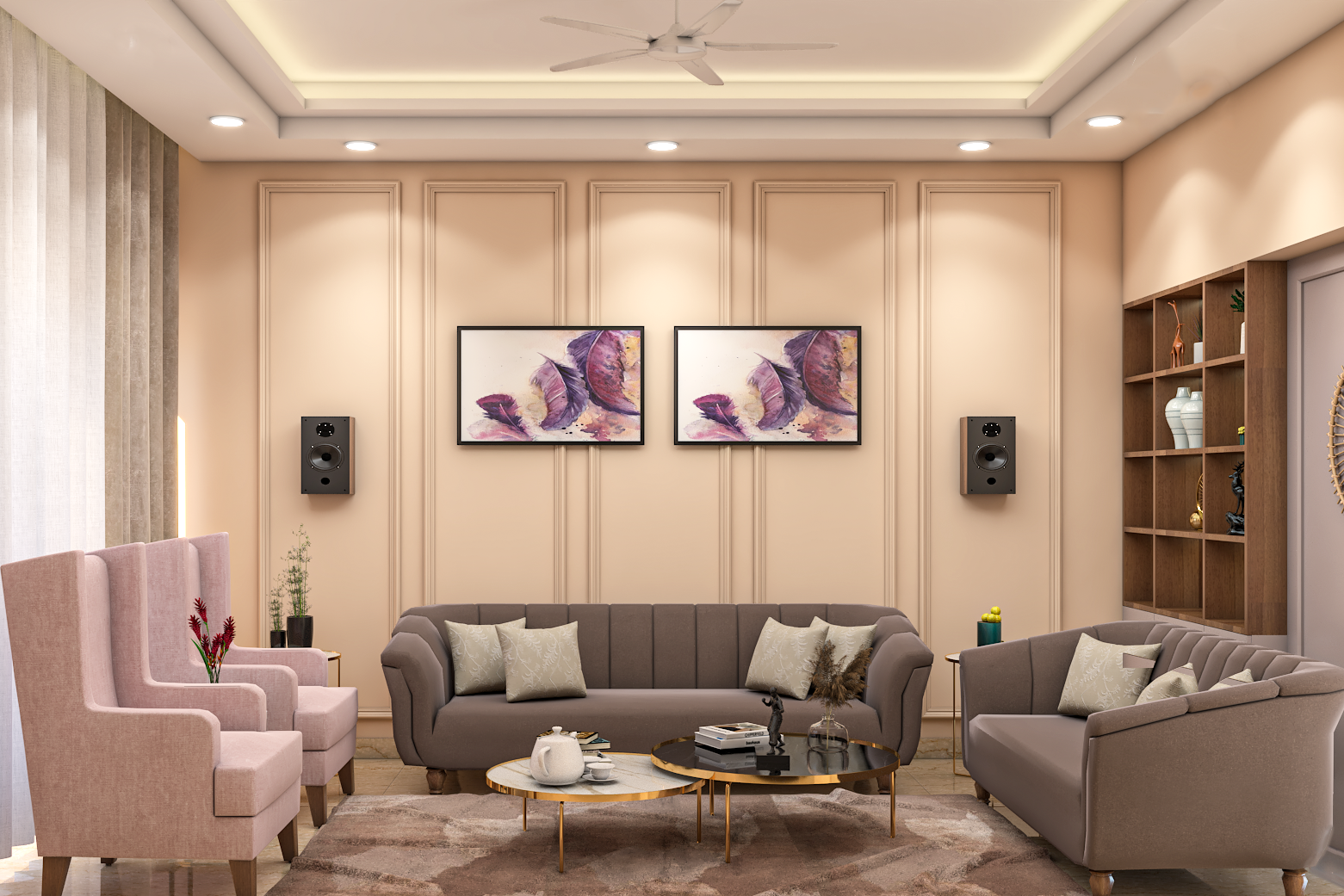 Modern Pink And Brown Living Room Design