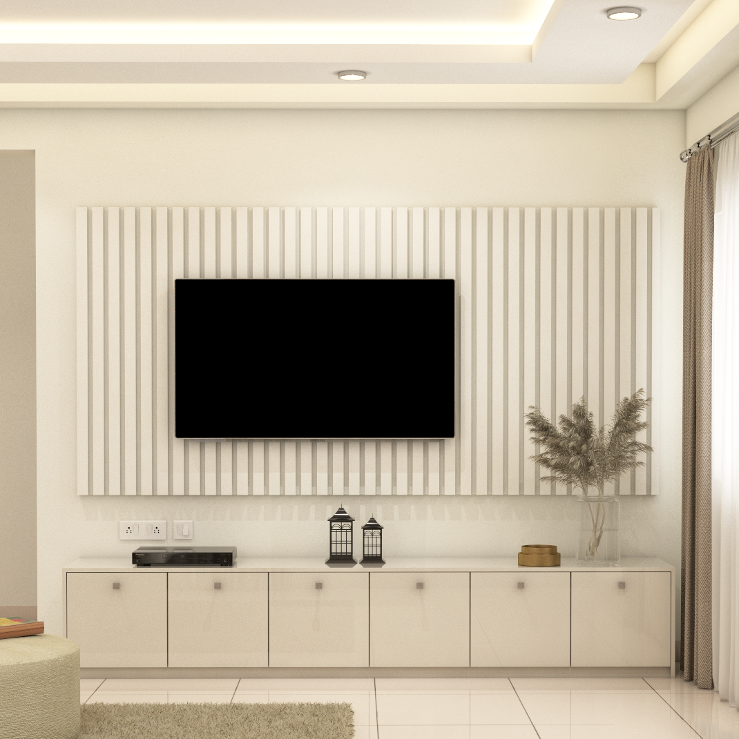 Modern Themed Compact Sized White-Finish TV Unit Design | Livspace