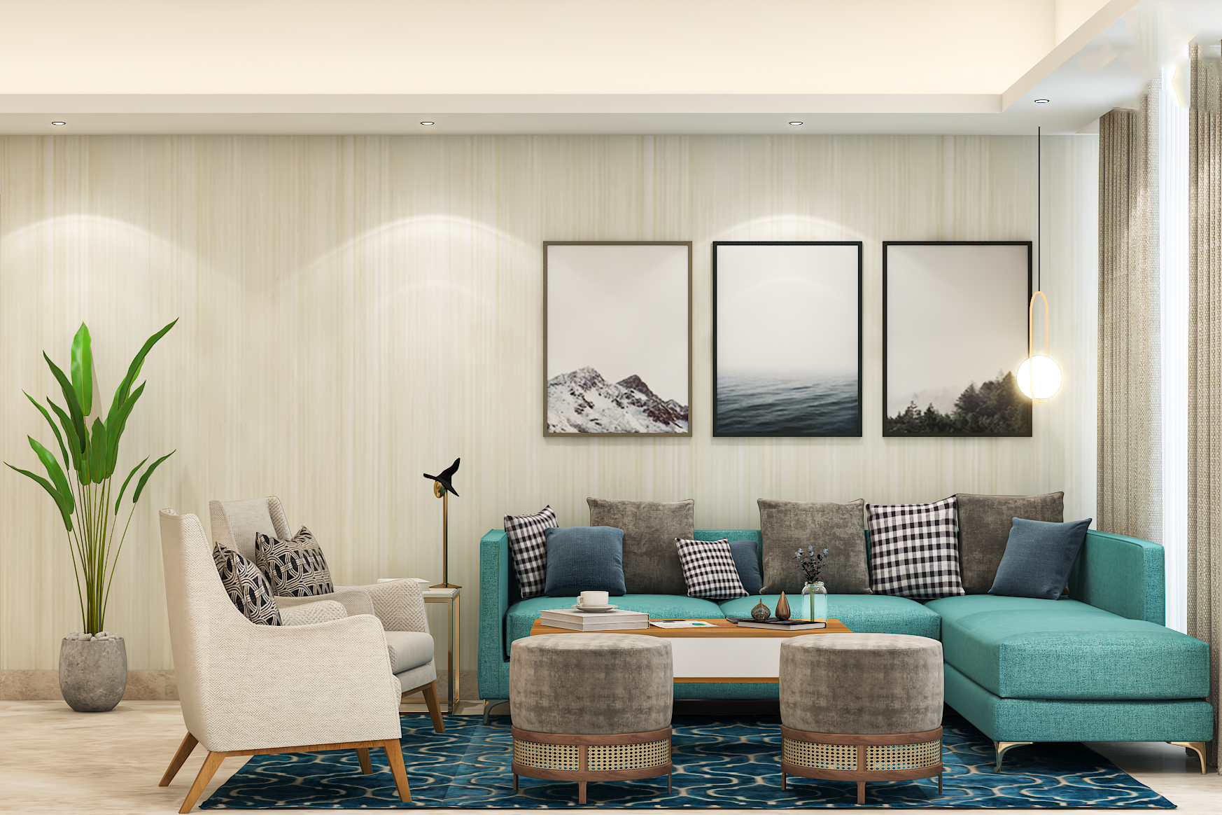 Modern Beige Wallpaper Design For Living Rooms