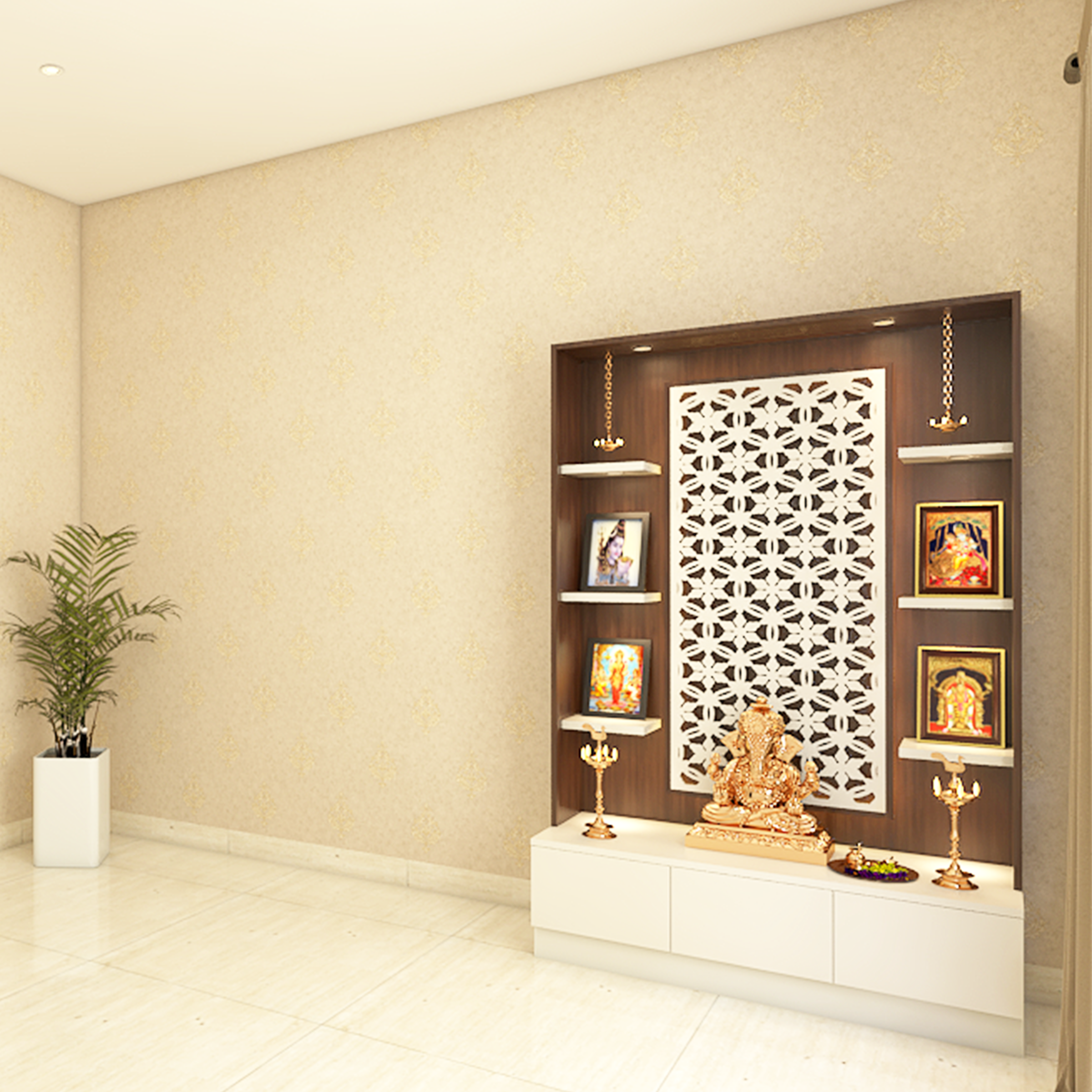 Traditional Spacious Pooja Room Design