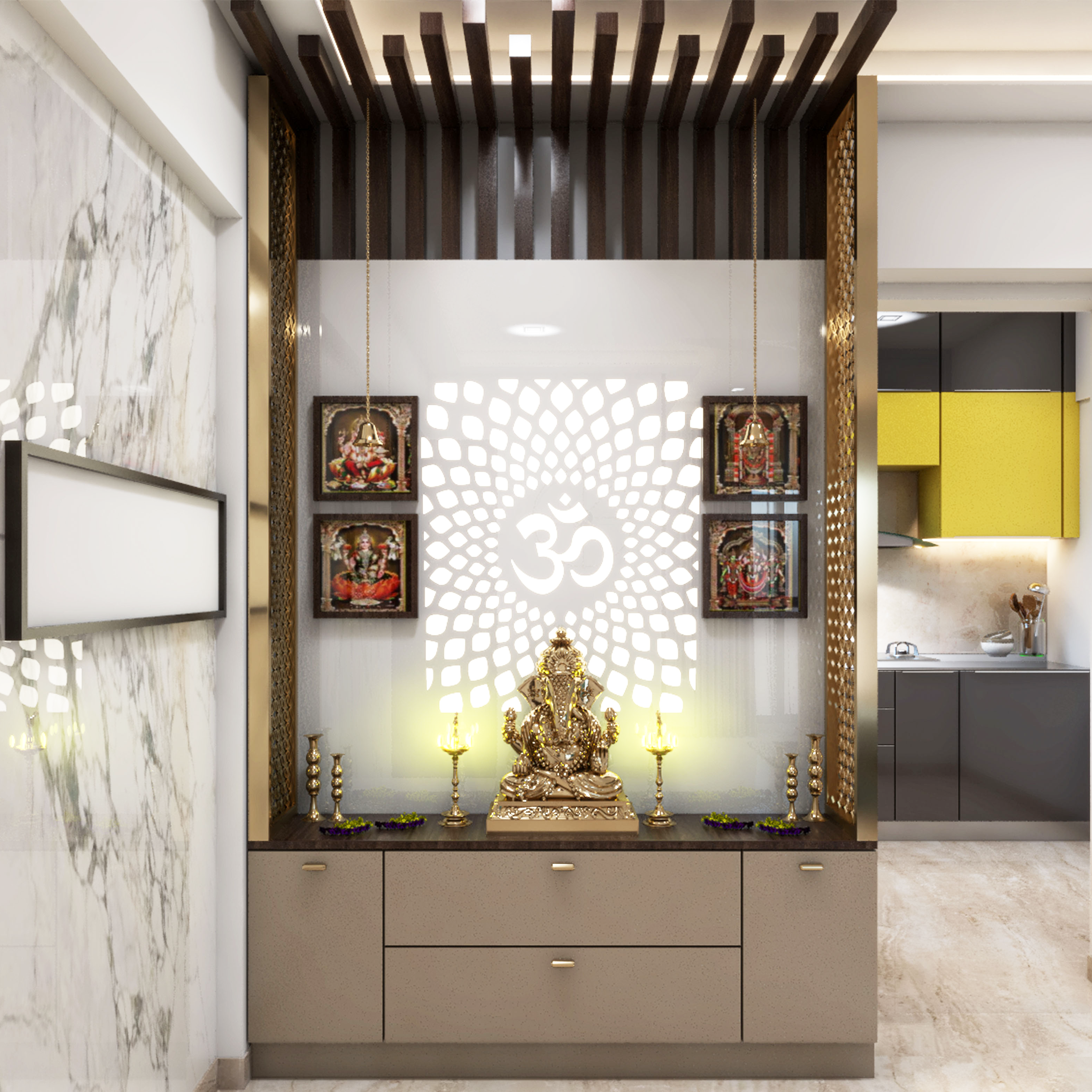 Contemporary Spacious Mandir Design For Home
