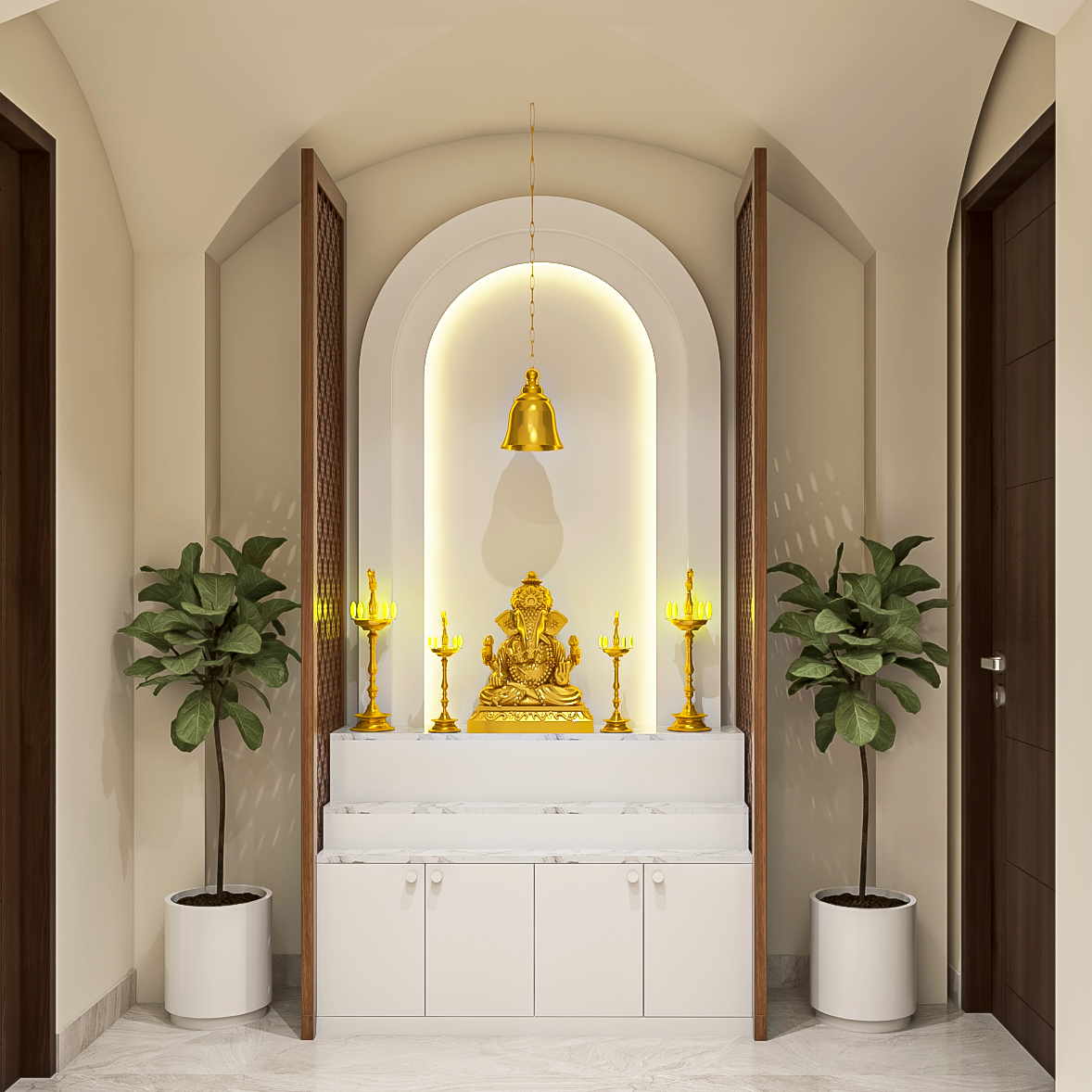 Compact Pooja Room Design With Storage