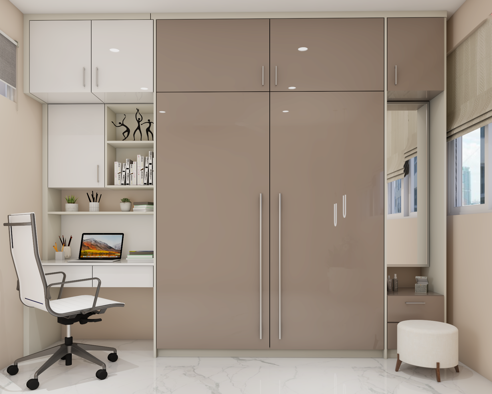 Contemporary Wardrobe Design With Study Table And Dressing Unit