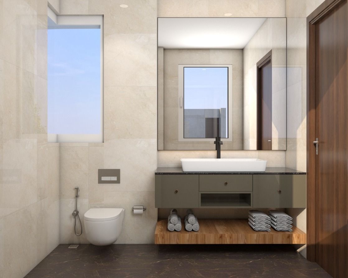 Modern Bathroom Design With A Backlit Square Mirror