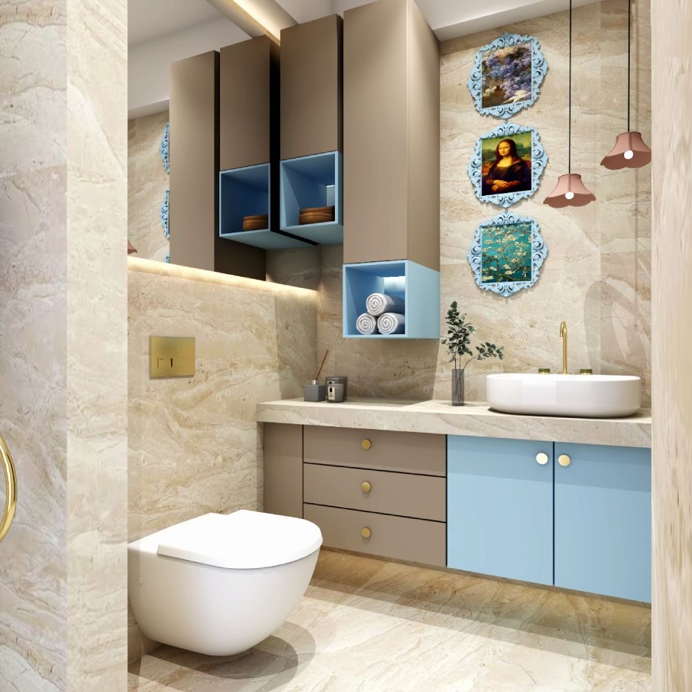 Beige Small Bathroom Design Ideas With Pendant Lights - 8X5 Ft | Livspace