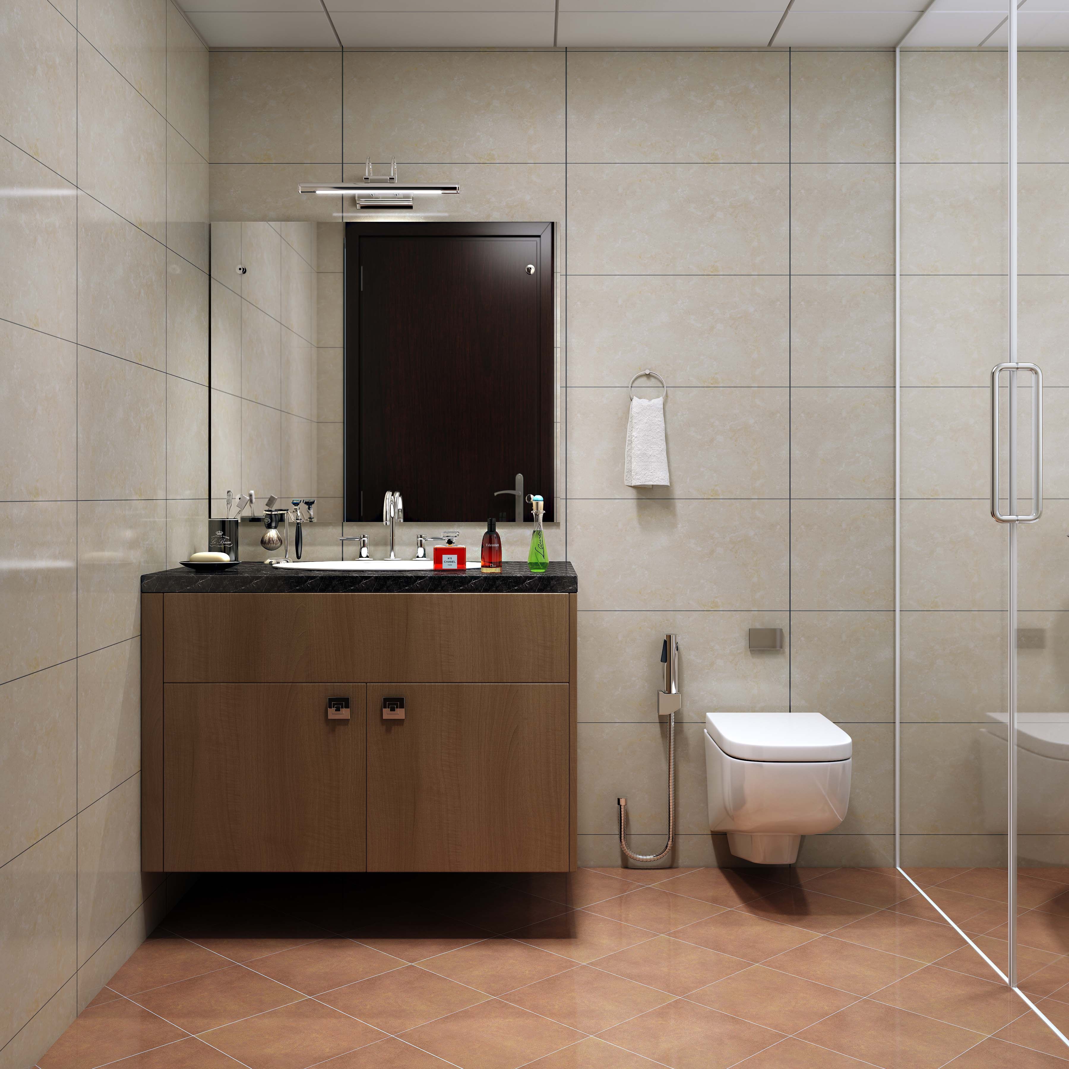 Beige Ceramic Glossy Bathroom Tile Design