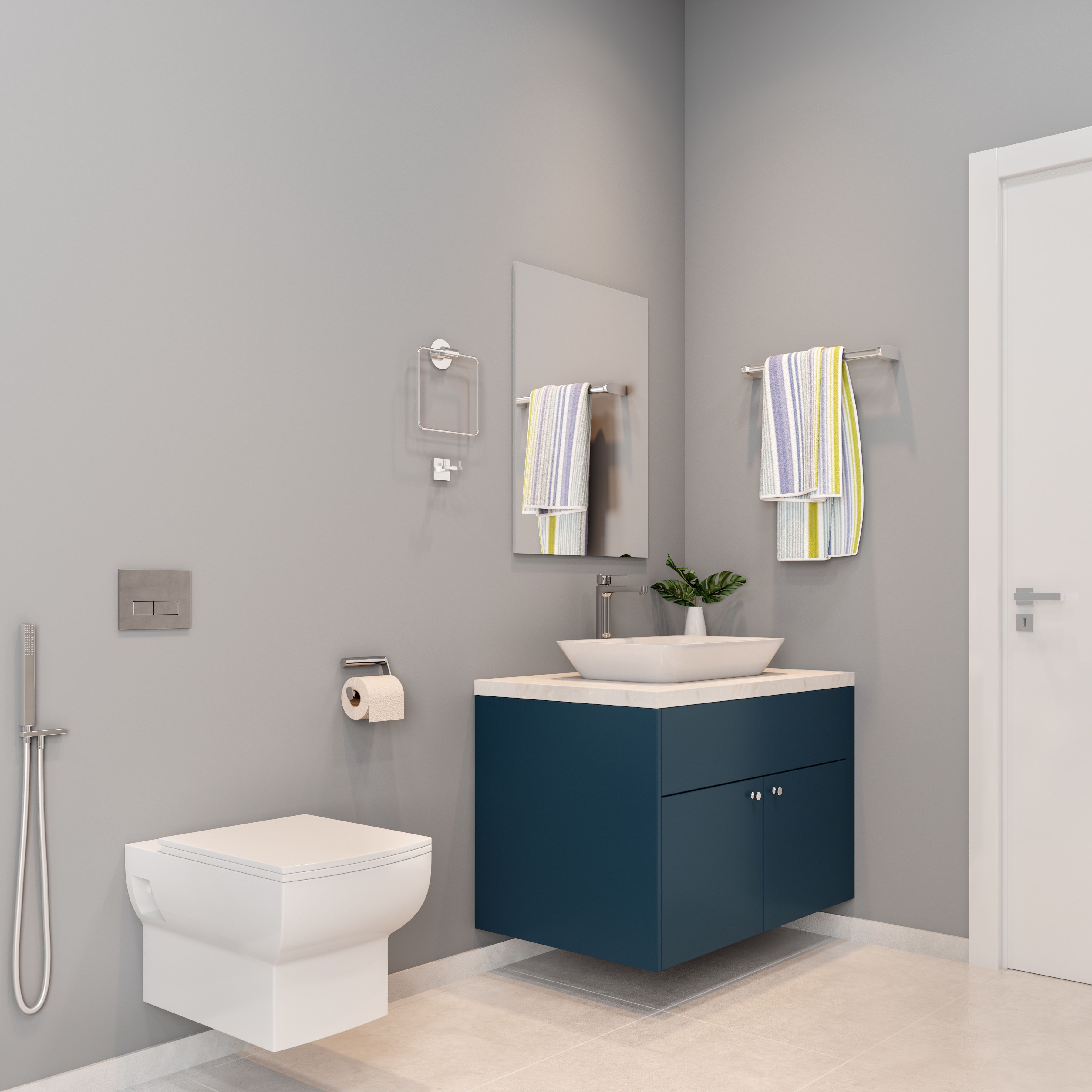 Ceramic Grey And Cream Bathroom Tiles Design With Matte Textures