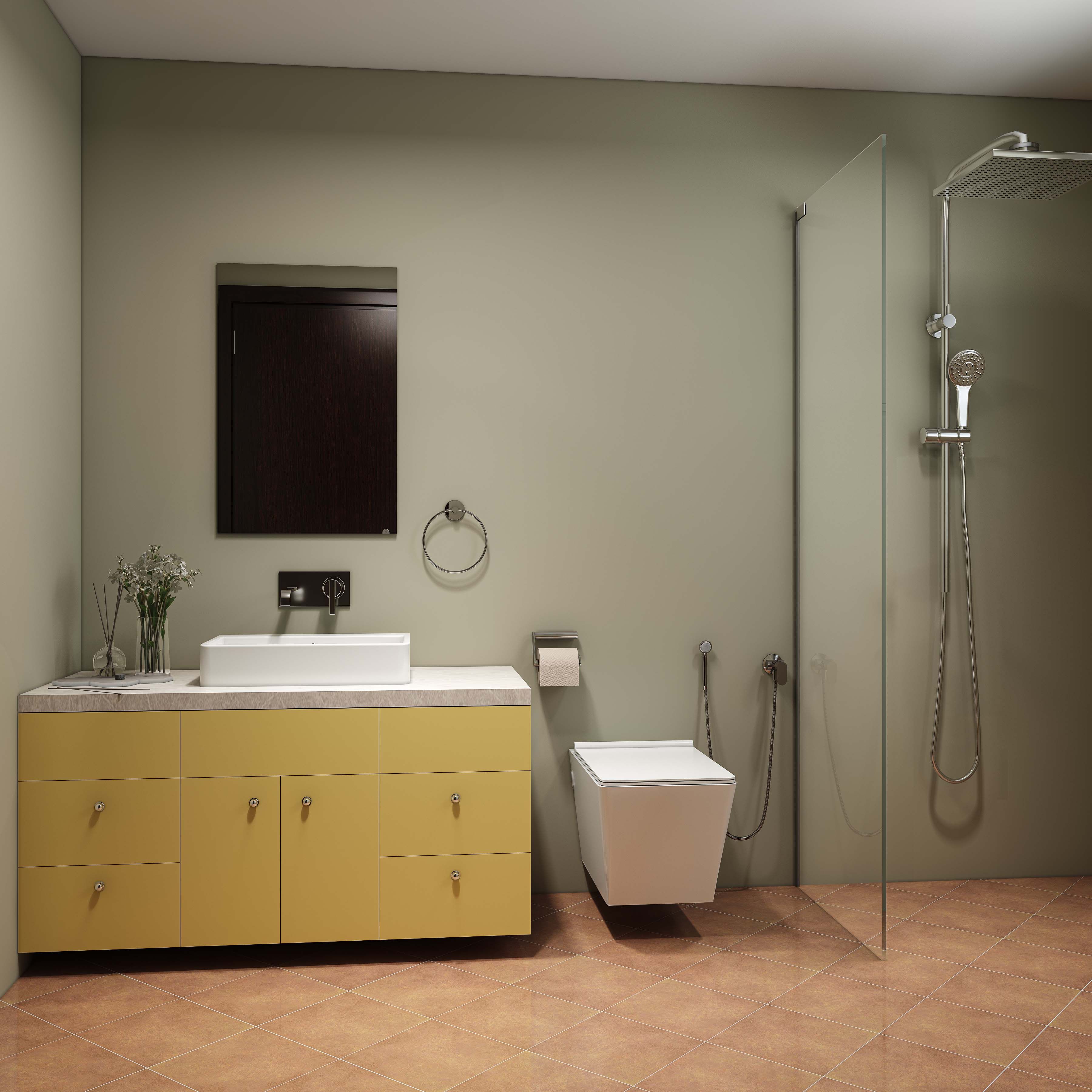 Terracotta Brown Matte Bathroom Tile Design