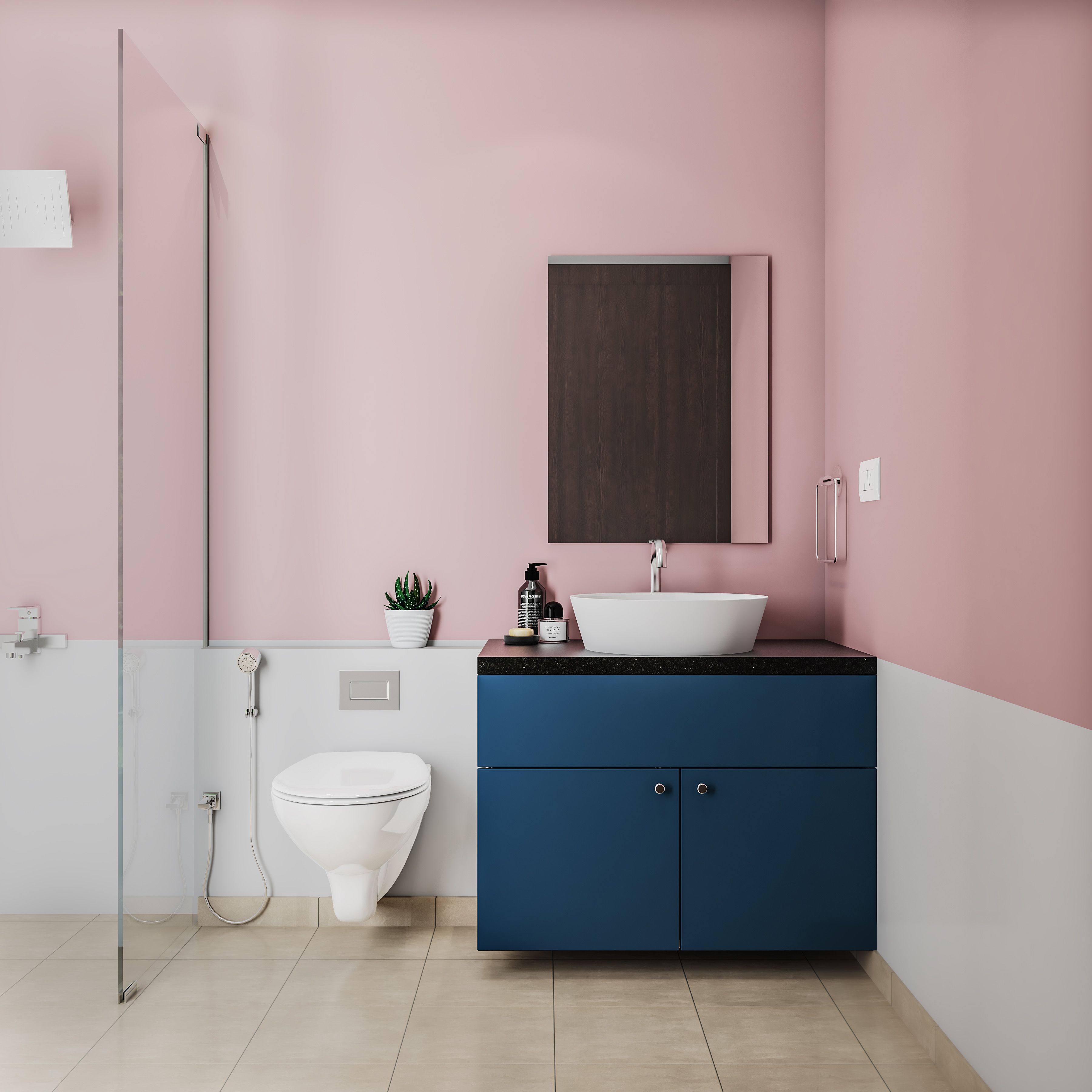 Beige Ceramic Bathroom Tile Design With Matte Finish