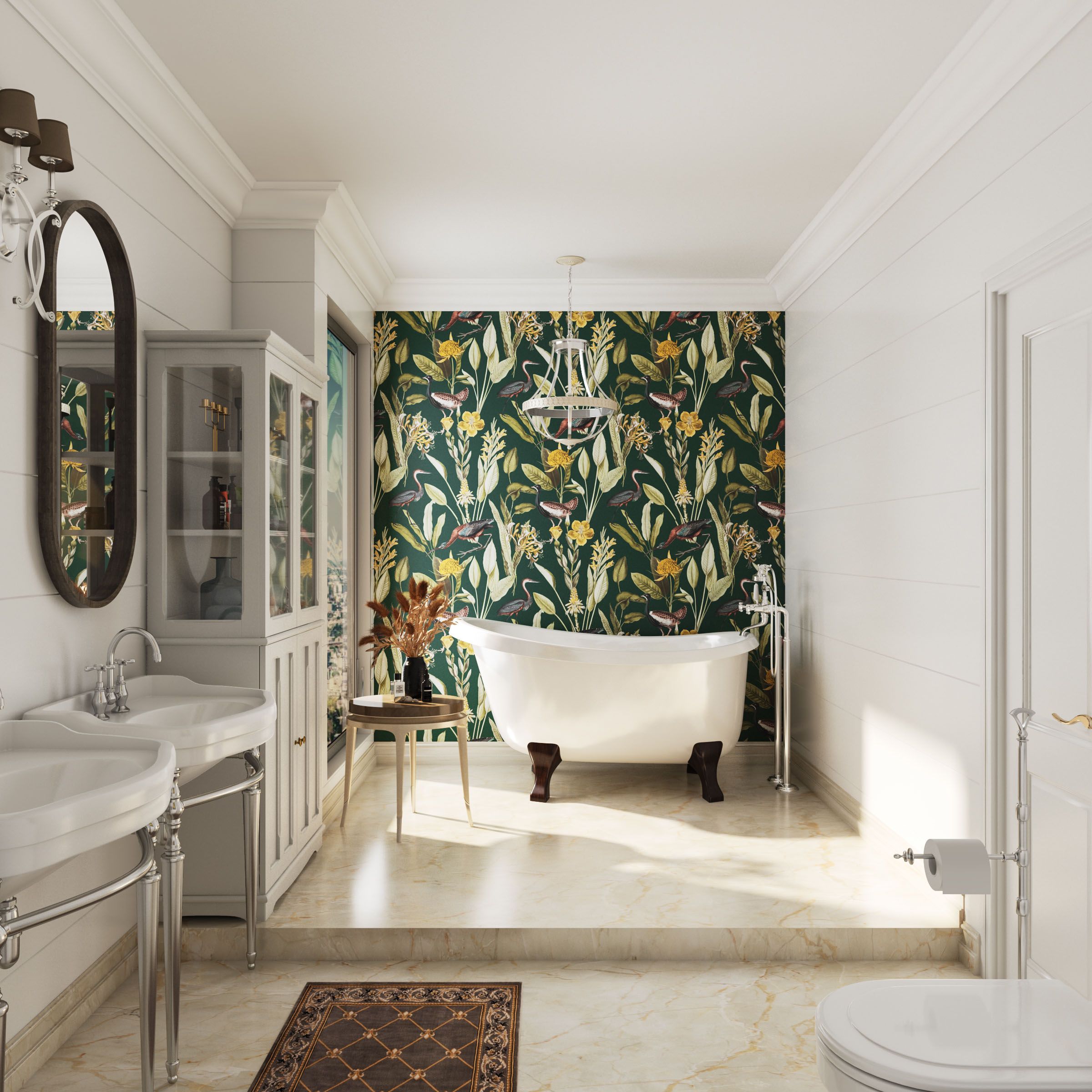 Classic Marble Glossy Cream-Toned Bathroom Tile Design