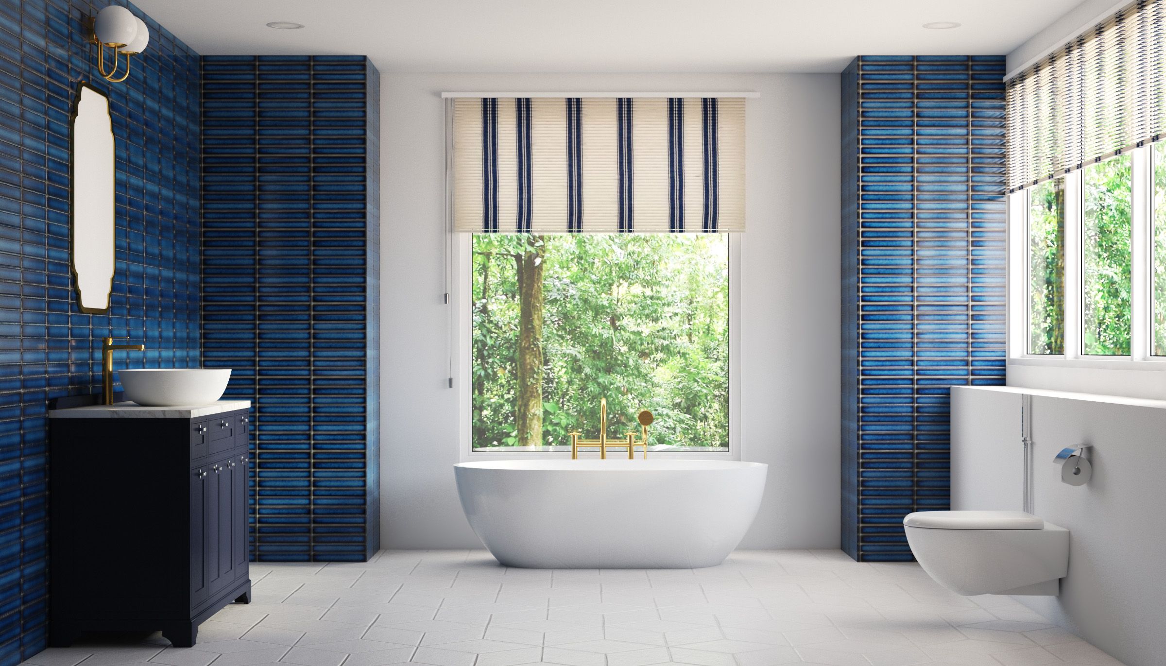 Porcelain Blue Matte Stacked Bathroom Tile Design