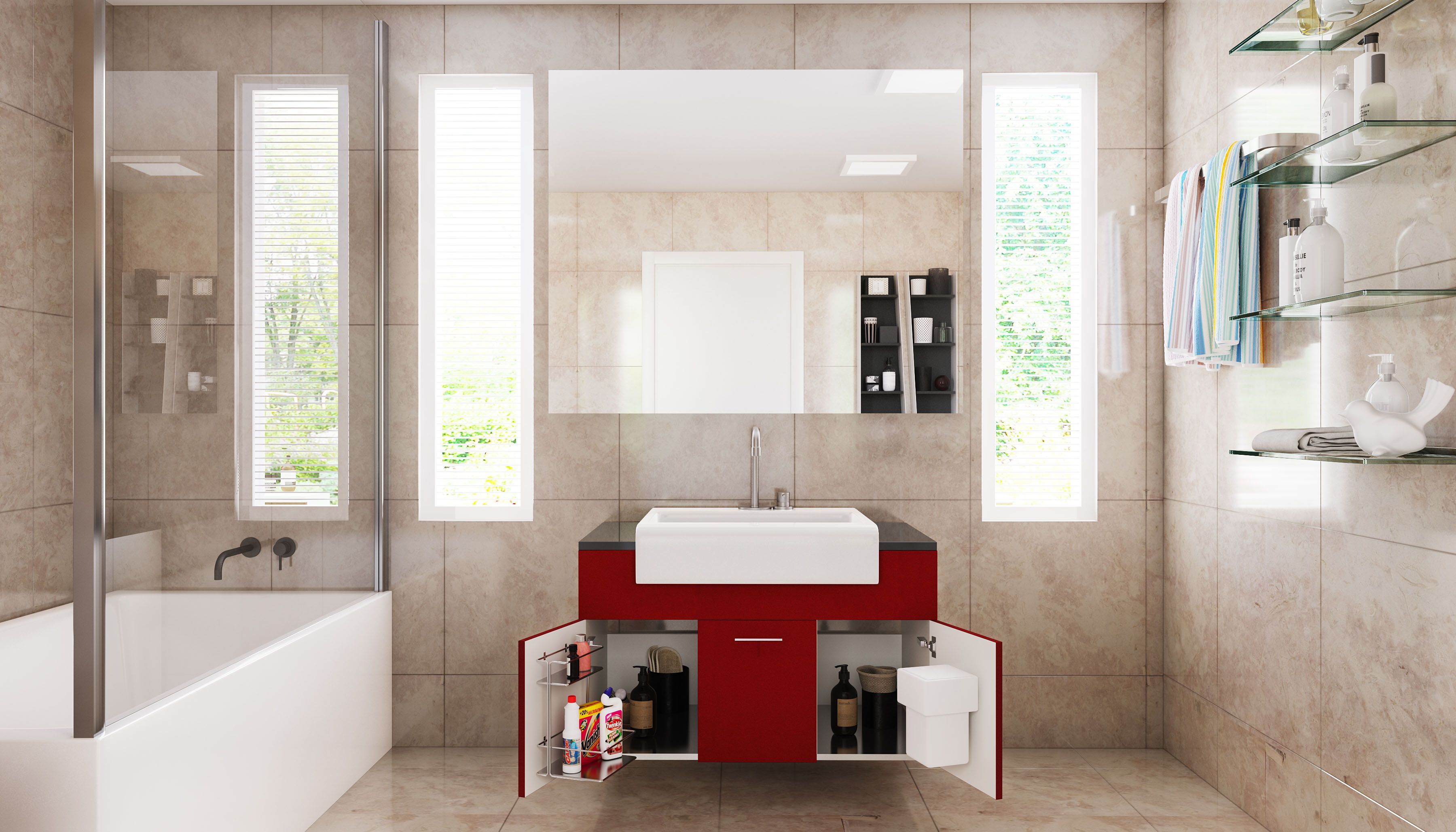 Ceramic Glossy Beige Bathroom Tile Design