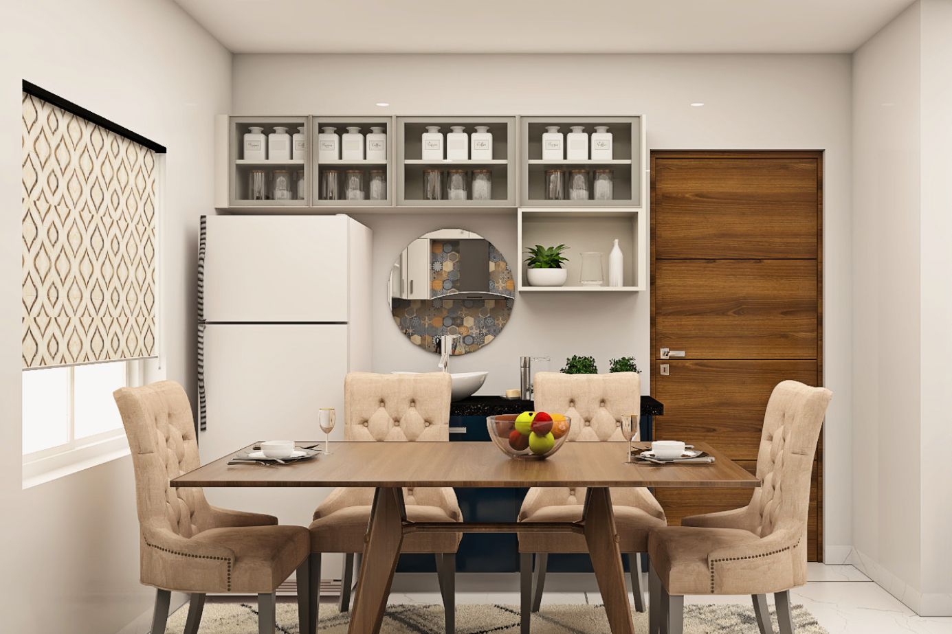 Modern 6-Seater Dining Room With Wooden Furnitures