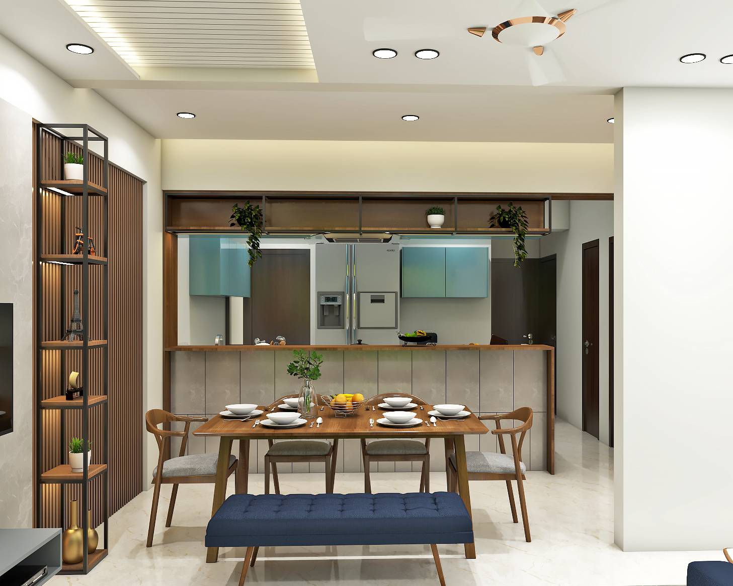 Spacious Dining Hall With Open Ledges For Storage Livspace