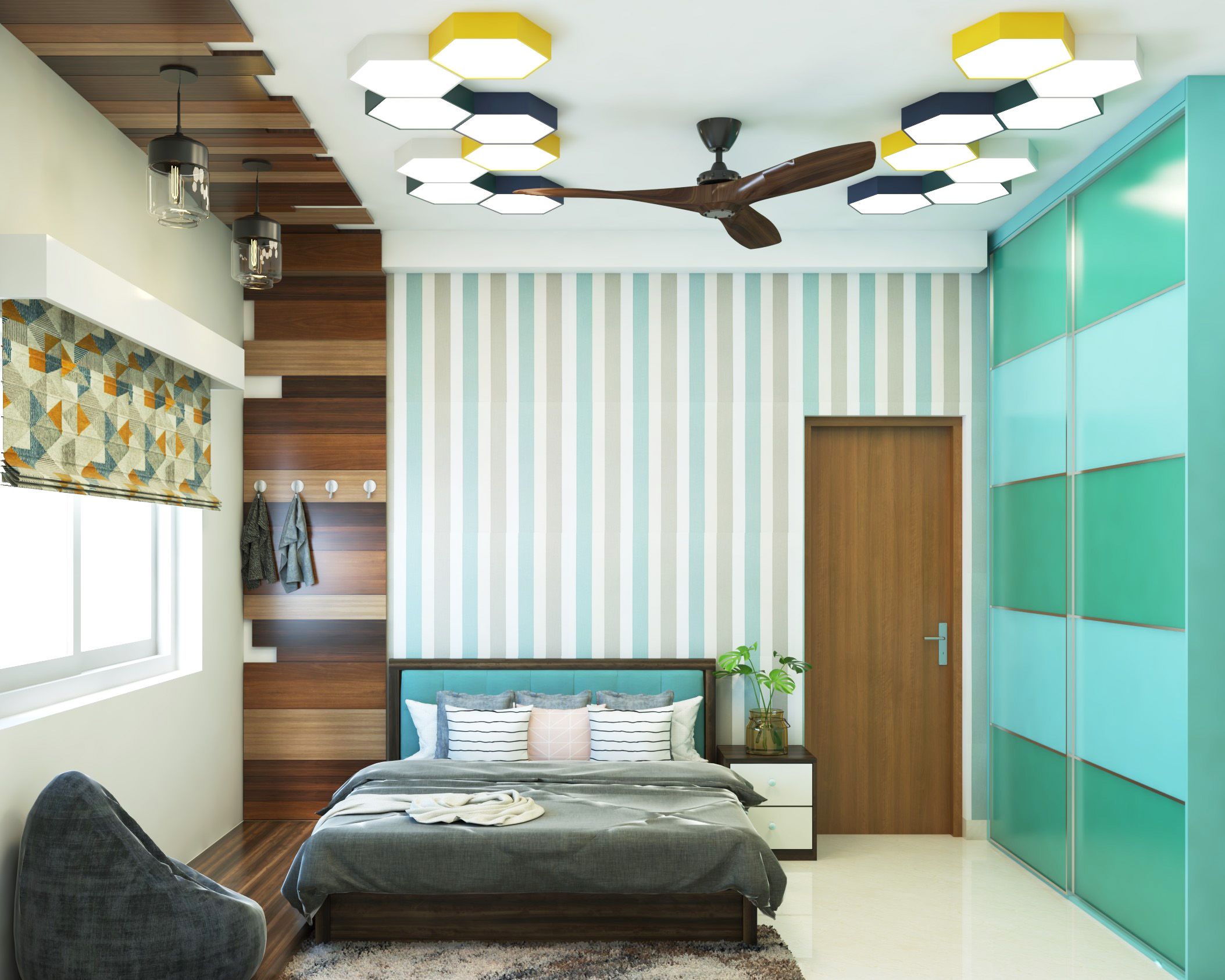 Modern POP And Wooden Ceiling Design With Recessed Lights