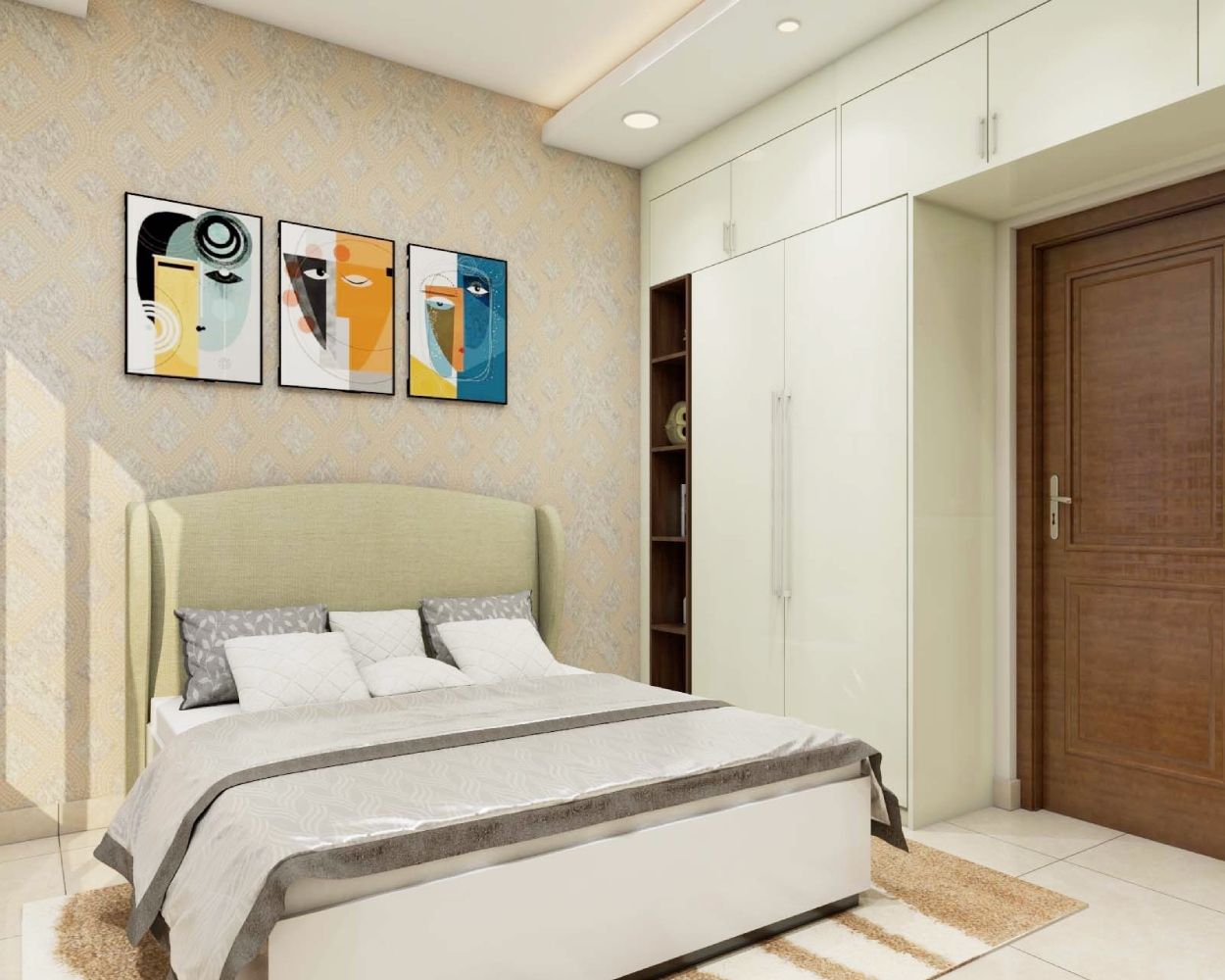 Kids' Bedroom Design With A Beige Upholstered Bed | Livspace