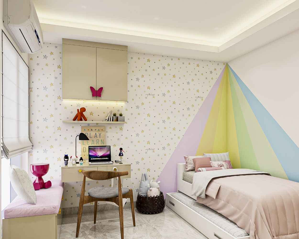 Modern Kids Room Design For Girls With Cove Lighting