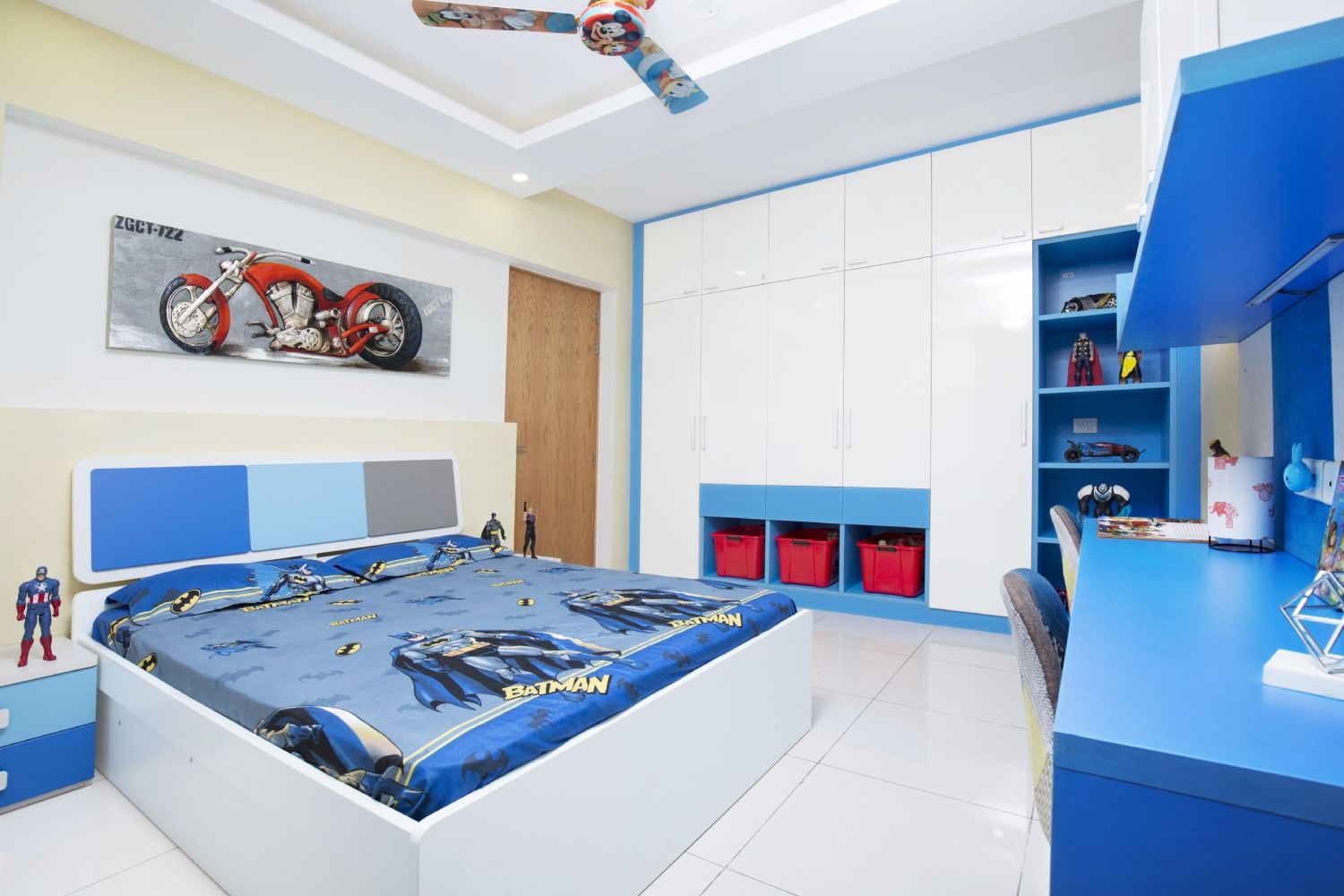 Modern Boys Room Design With A White Double Bed