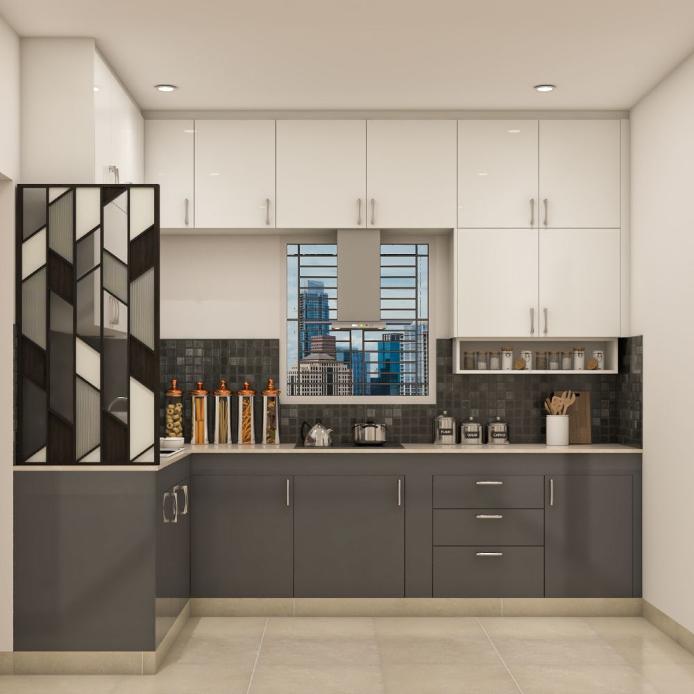 Contemporary L-Shaped Kitchen Design With Loft Storage