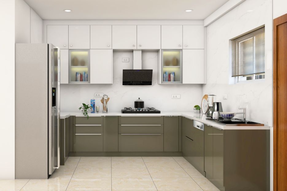 Contemporary L-Shaped Kitchen Design With A Granite Countertop