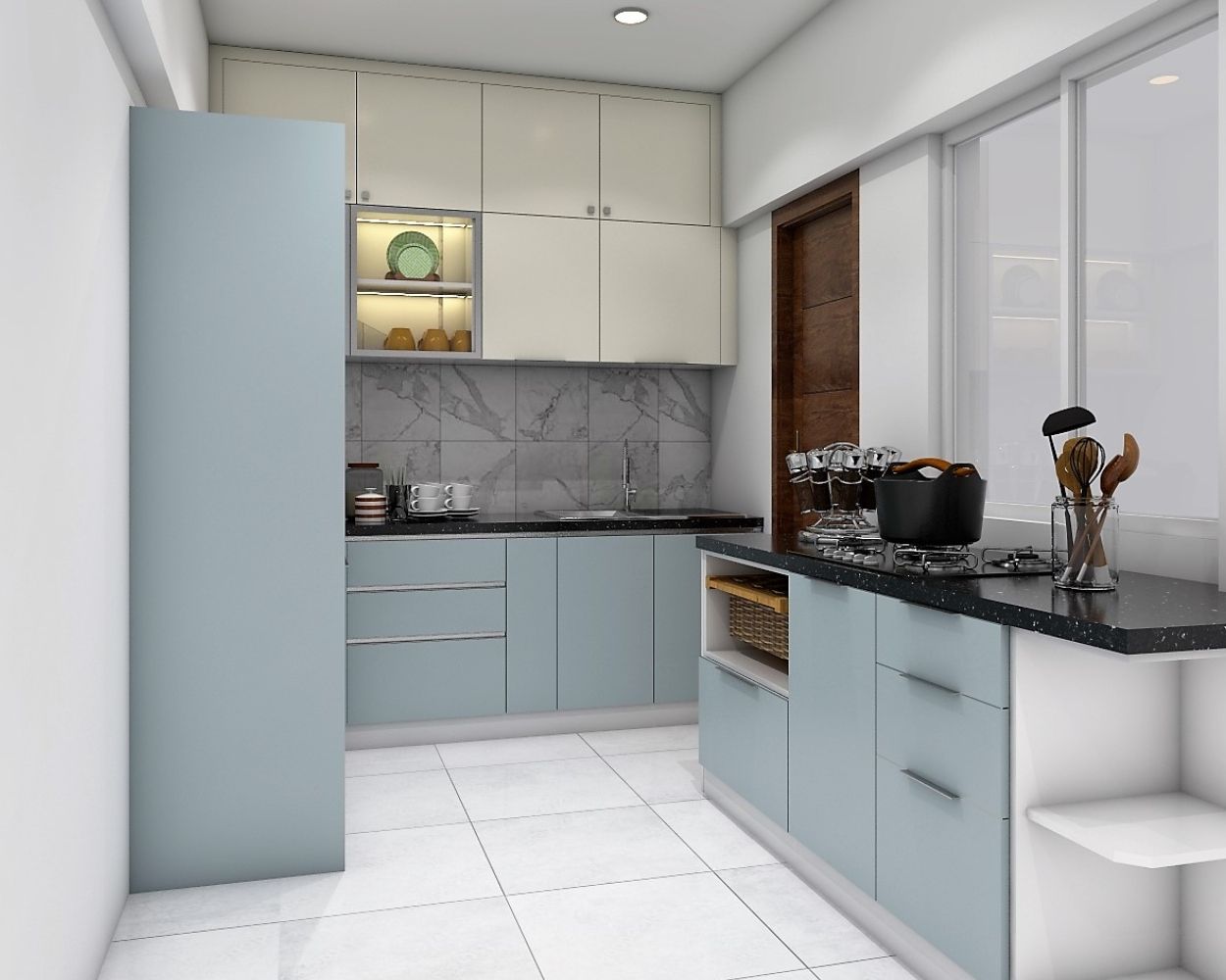 Contemporary Modular Kitchen Design With Loft Storage