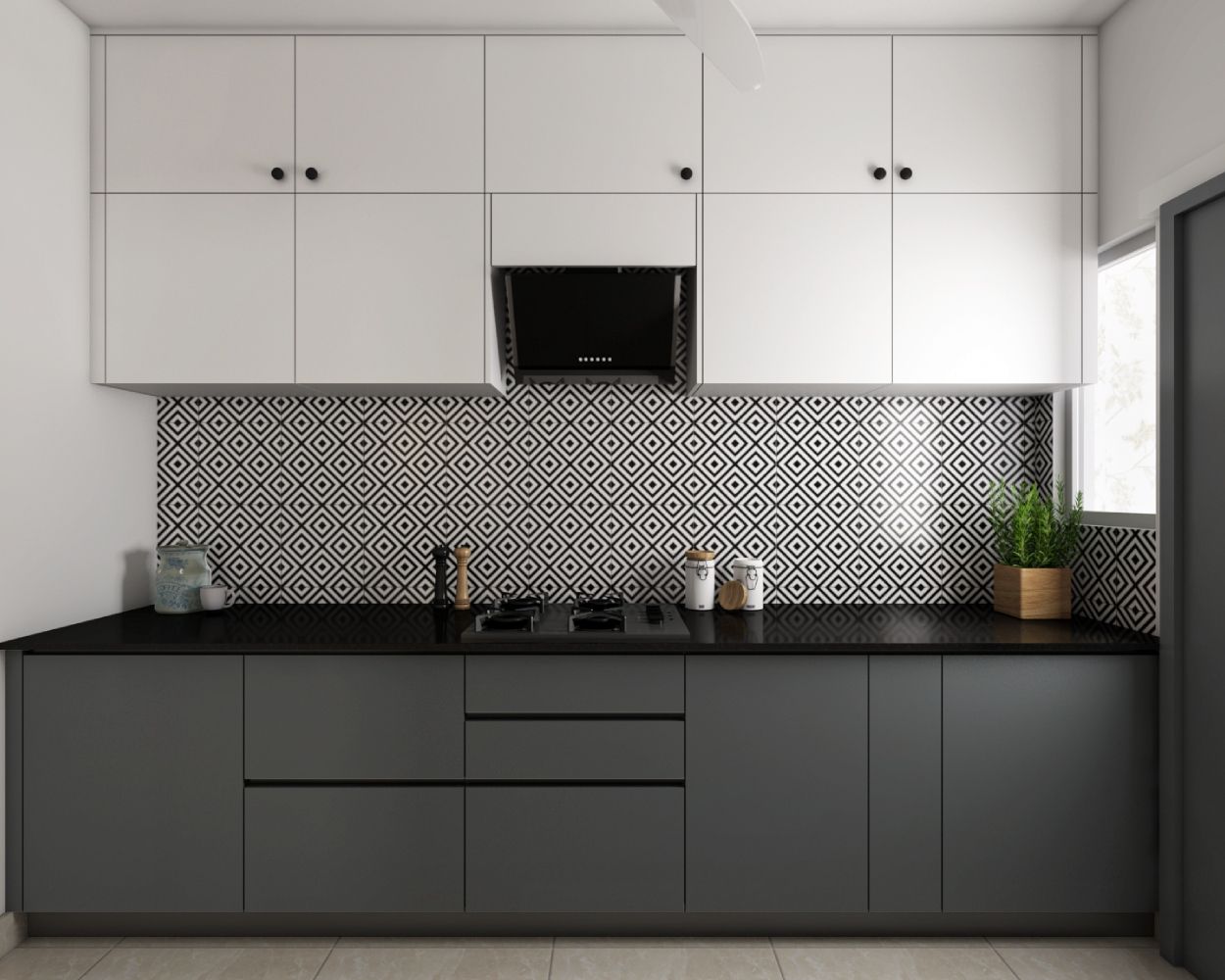 Modern Parallel Kitchen Design With Grey And White Cabinets